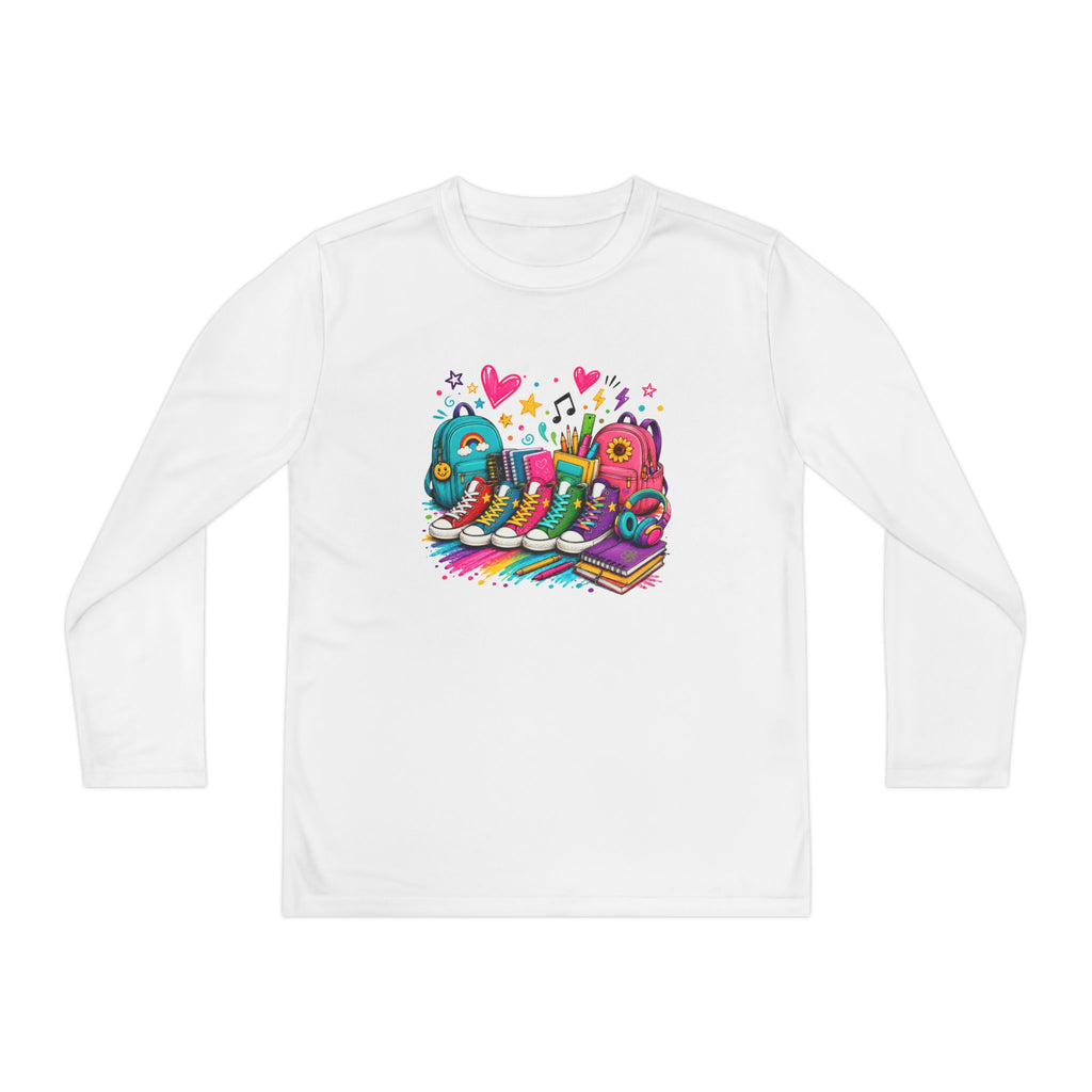 Youth Long Sleeve Tee — Colorful Sneaker Party Graphic