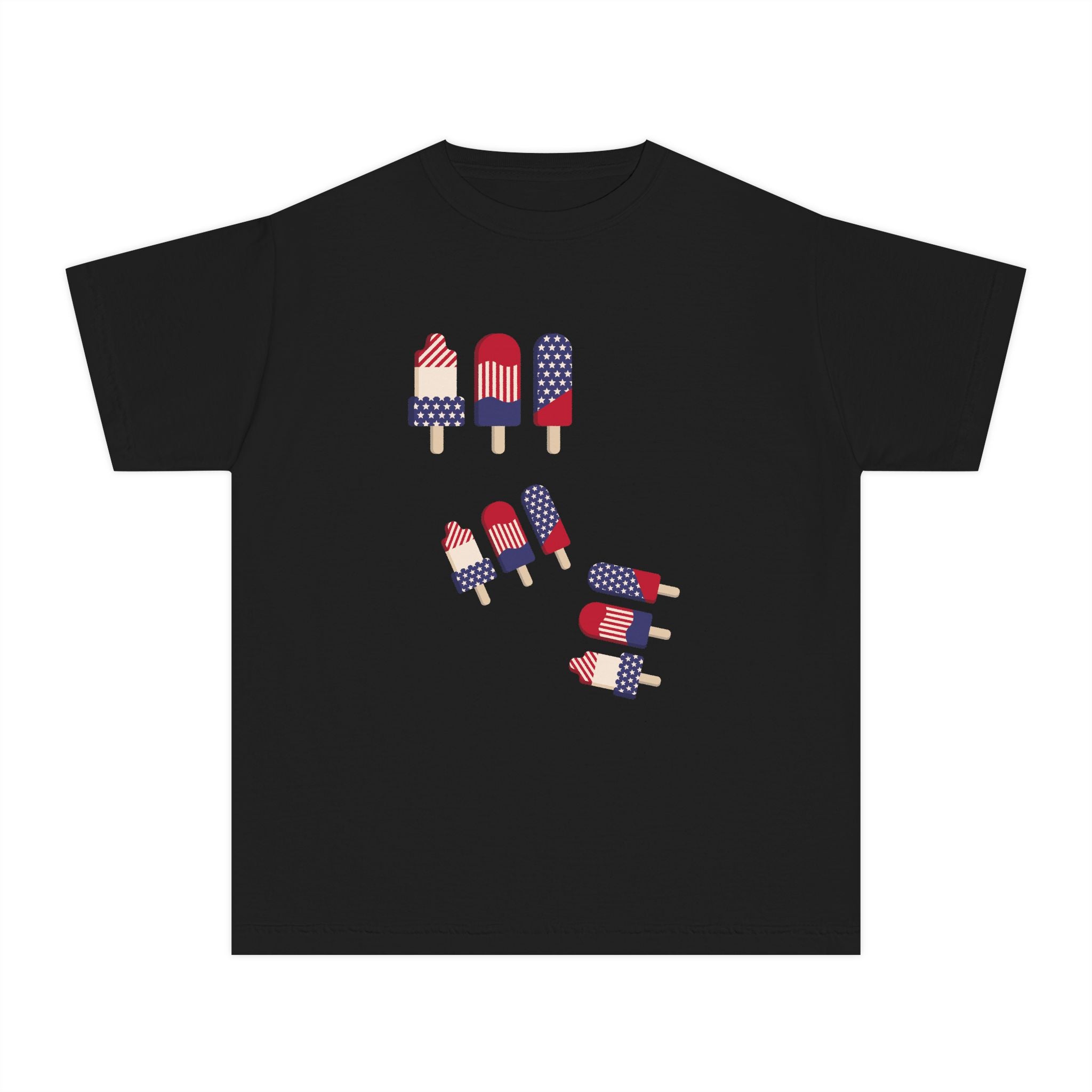 Youth Ice Pop Tee — Patriotic American Flag Popsicle Kids T‑Shirt (Custom Name Option)