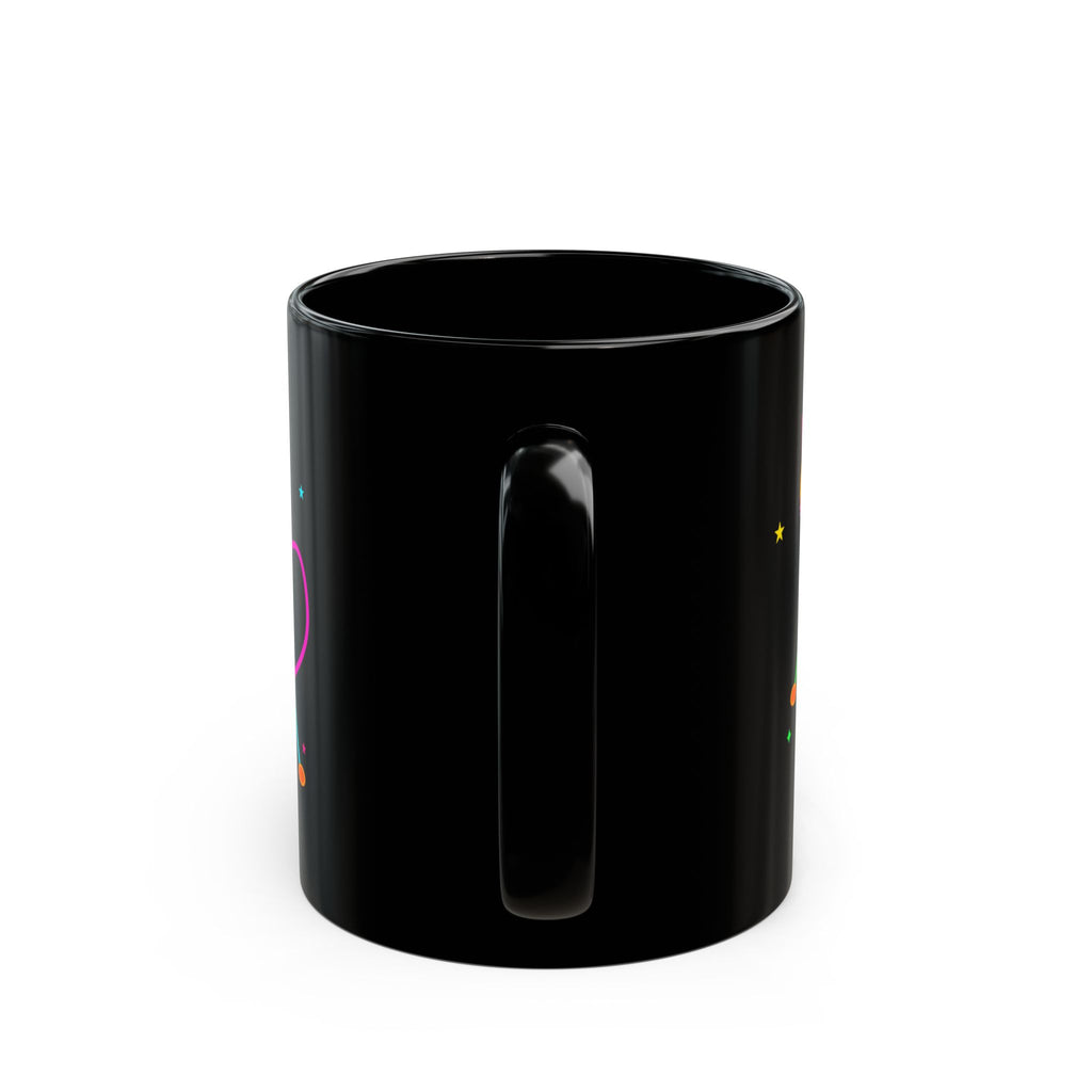 Neon Cat Black Mug — Colorful Retro Cat Coffee Cup (11oz/15oz)