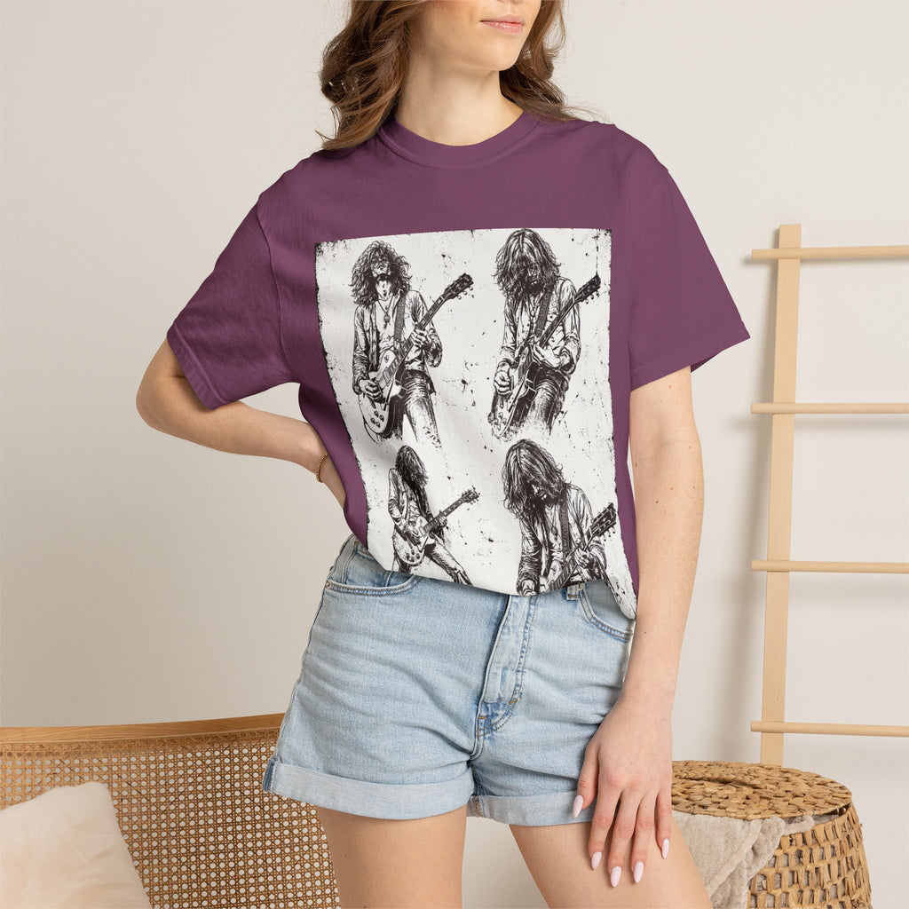 Vintage Rock Guitar T-Shirt — Grunge Band Photo & Les Paul Back Print