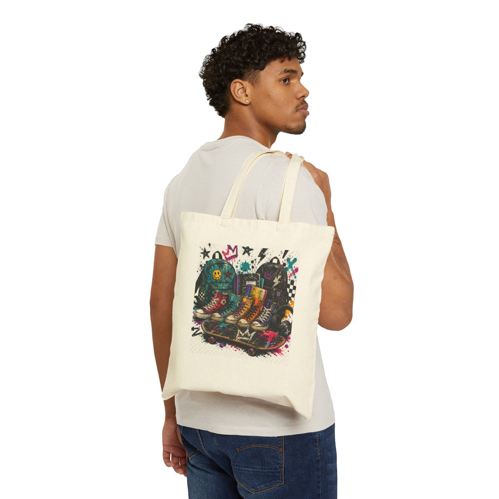 Graffiti Skateboard Canvas Tote Bag — Urban Street Art Reusable Shopper