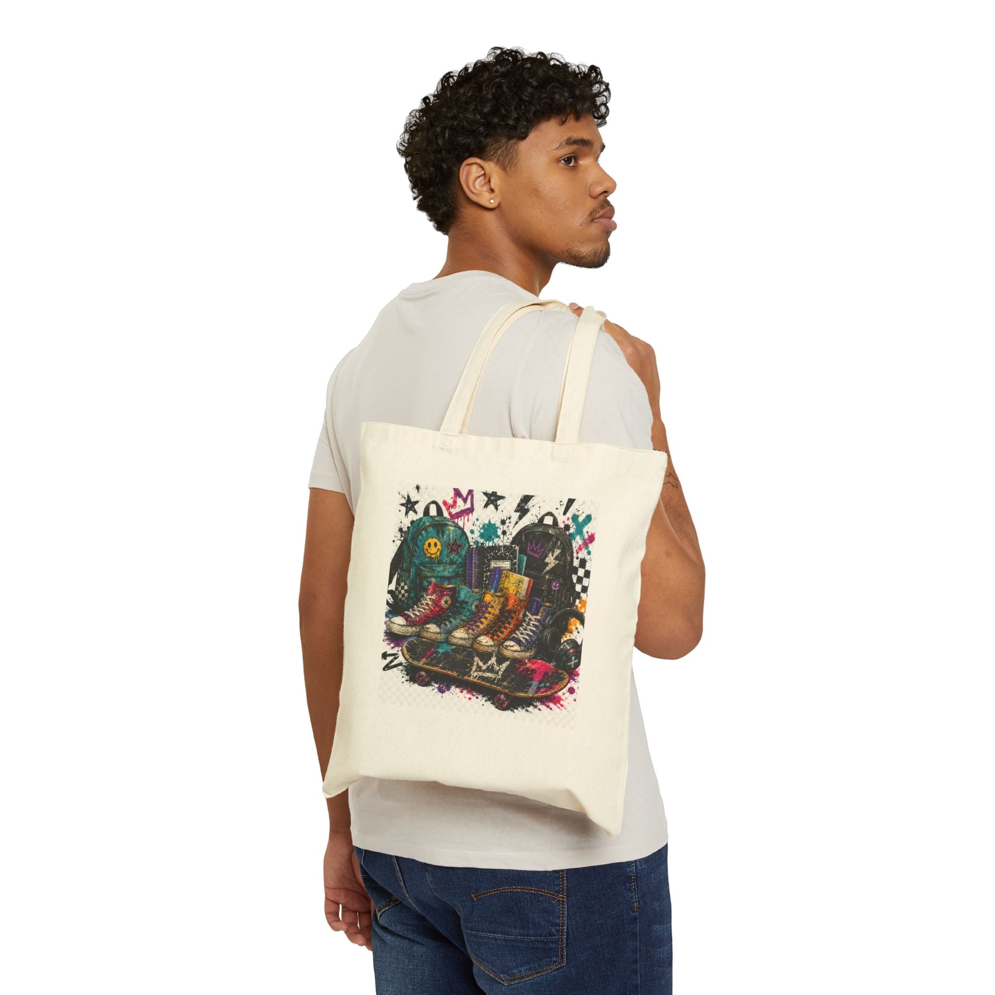 Graffiti Skateboard Canvas Tote Bag — Urban Street Art Reusable Shopper