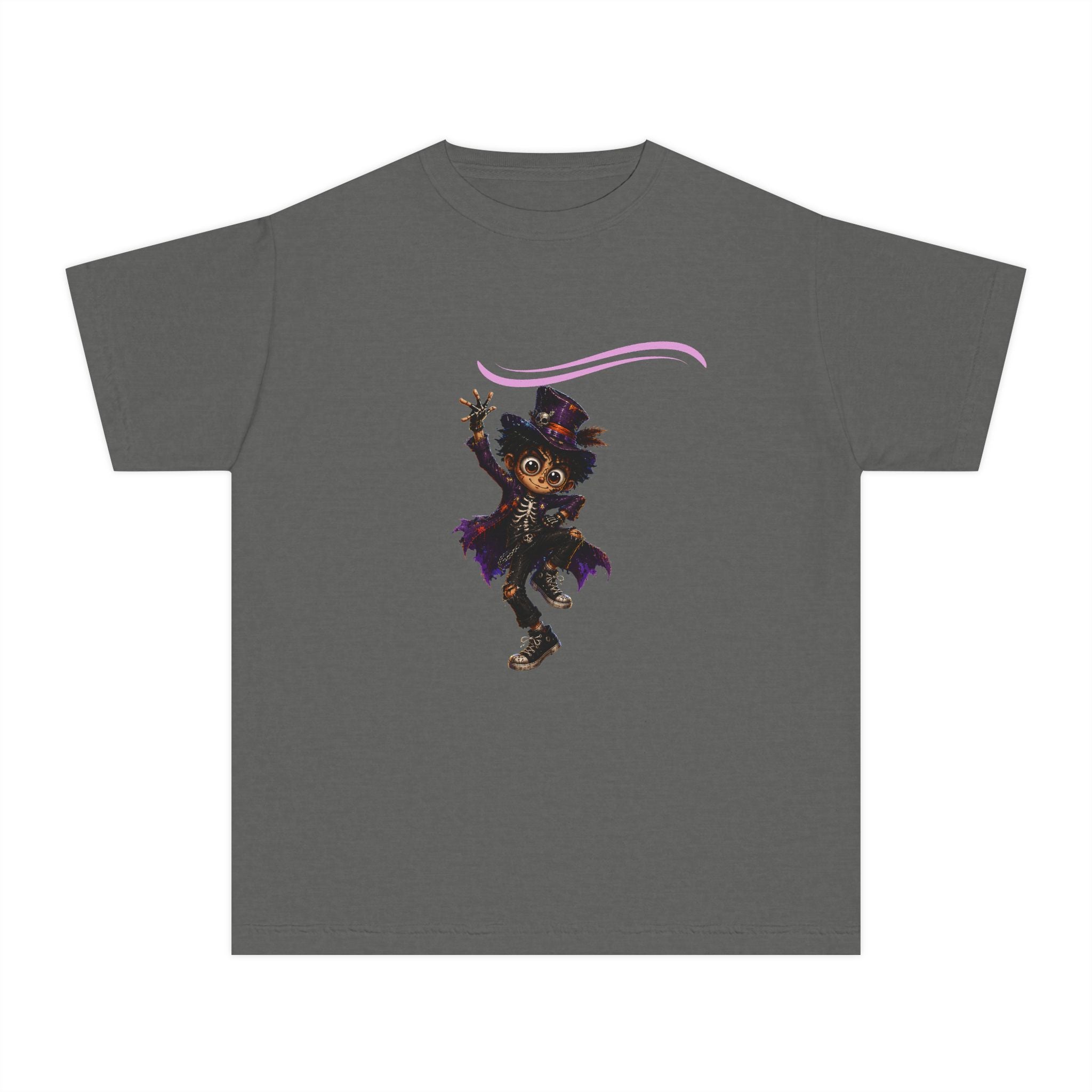 Kids Halloween Cat Witch T‑Shirt — Cute Dancing Black Cat in Witch Costume