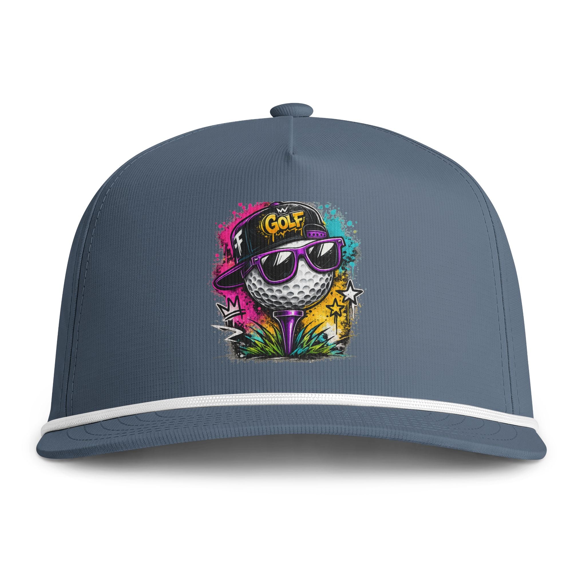 Sunwashed Golf Ball Snapback Cap — Colorful Street Art Mushroom Design