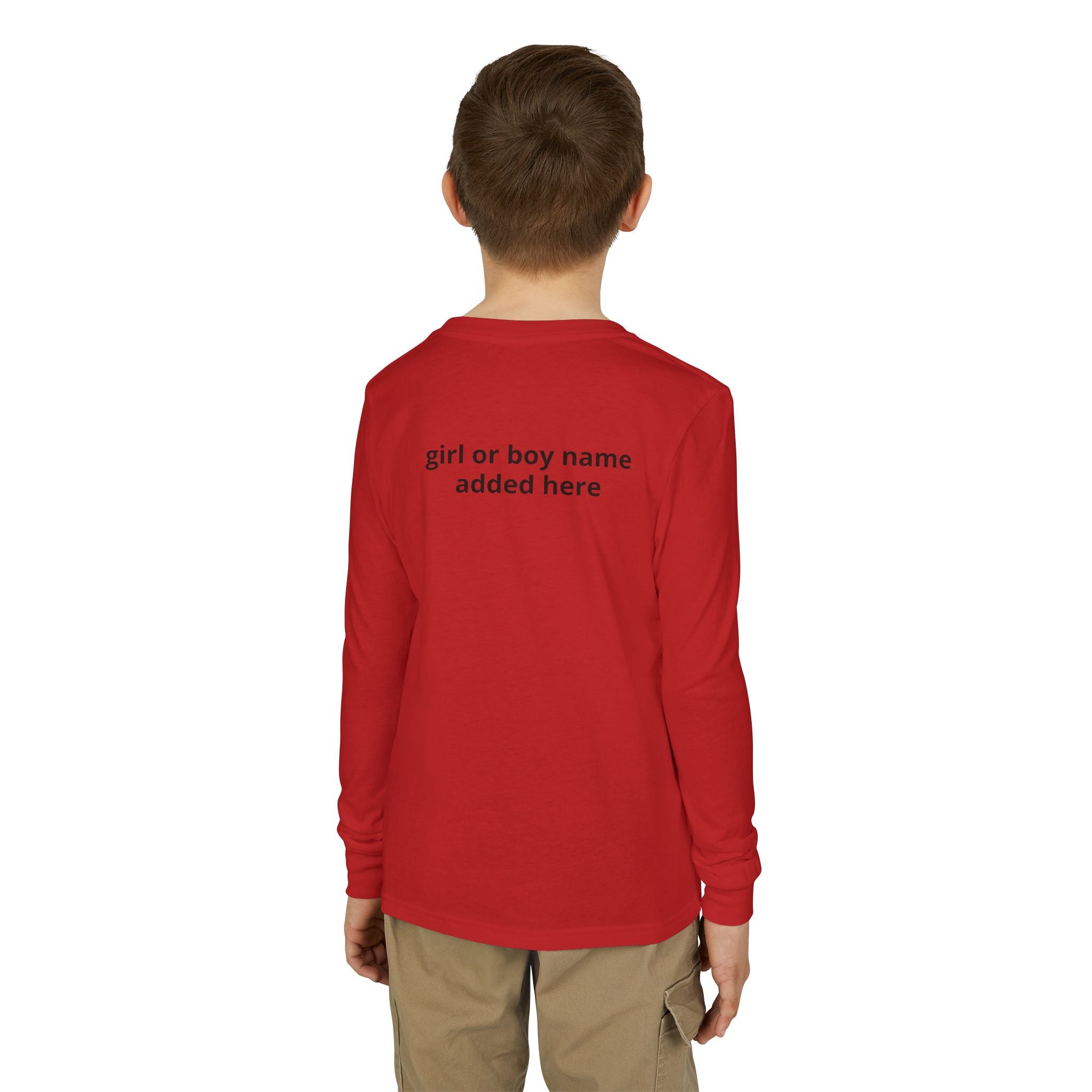 Youth Long Sleeve Tee — Spooky Dinosaur Jack-O'-Lantern Halloween Shirt (Custom Name)