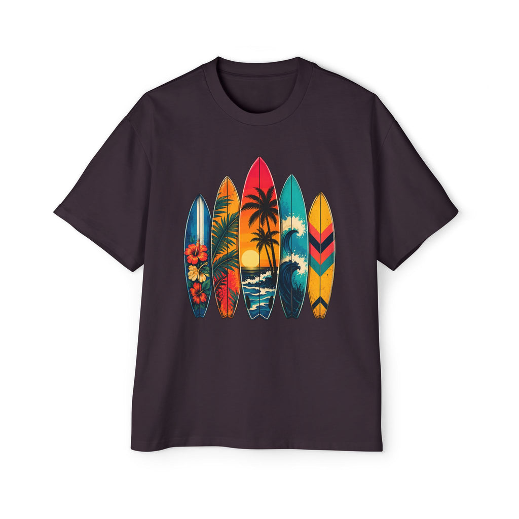 Surfboard Graphic Tee — Vintage Tropical Beach Shirt for Men