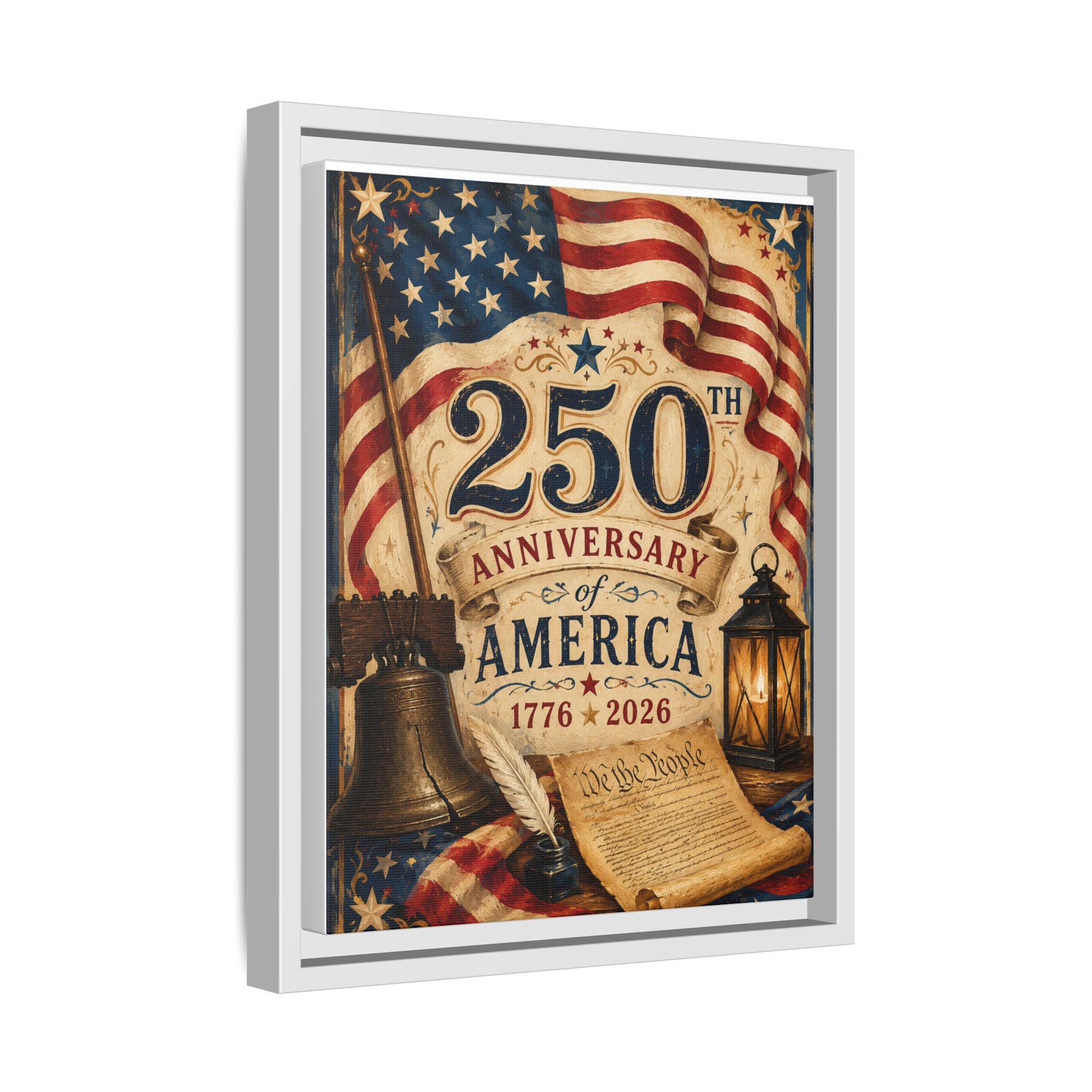 250th Anniversary of America Framed Canvas Print — Patriotic 1776–2026 Wall Art