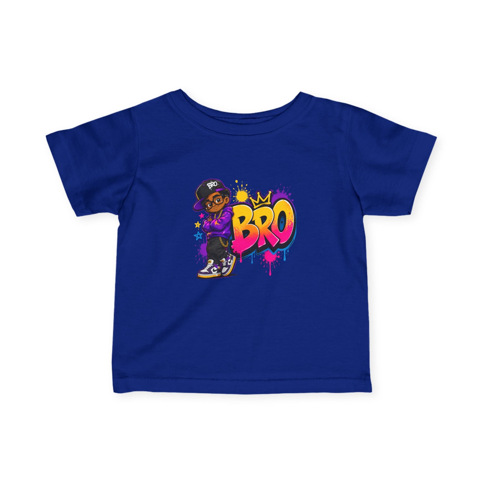 Infant Tee - Colorful 'Bro' Graffiti Graphic with Custom Name Back (Kids Baby Shirt)