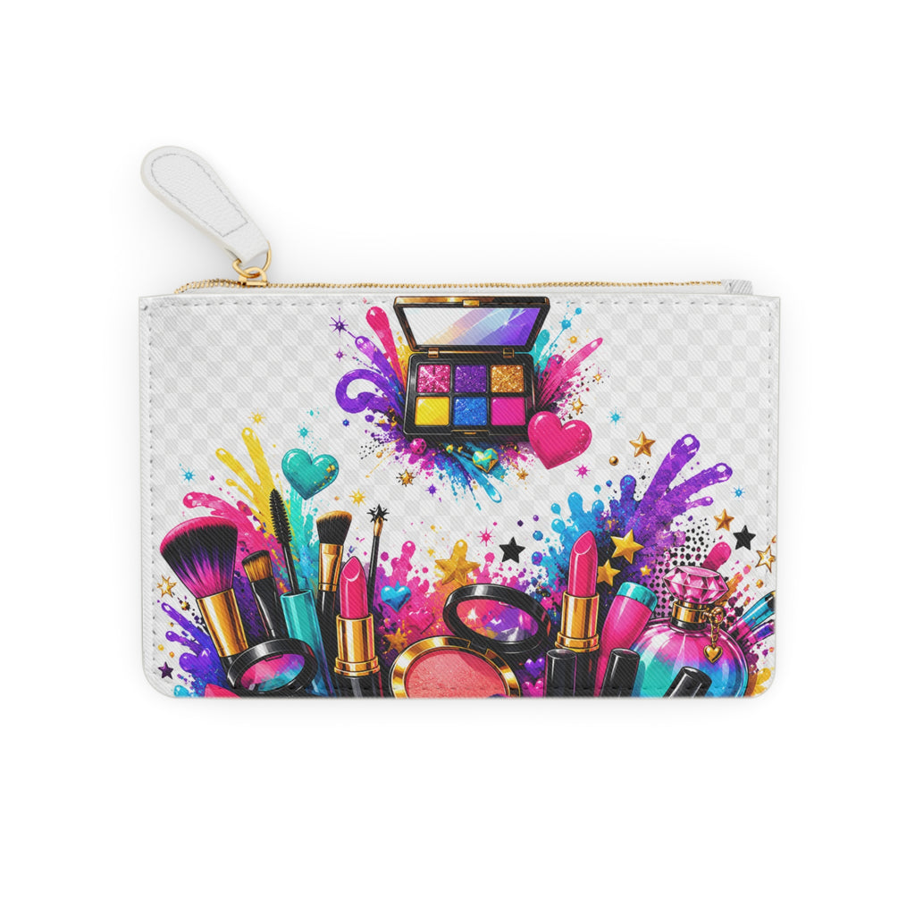 Cosmetic Print Mini Clutch Bag — Colorful Makeup Palette & Brushes Pouch