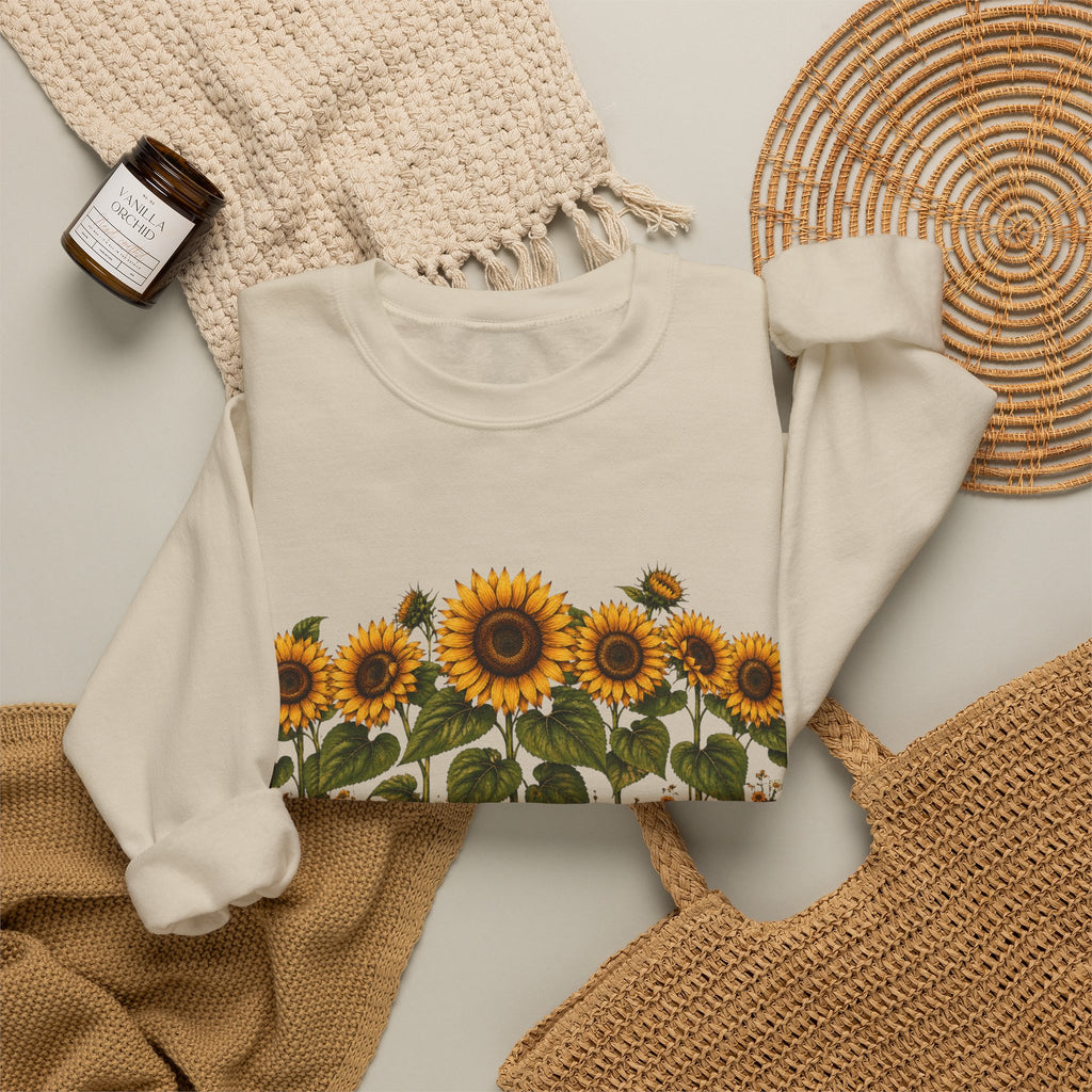Sunflower Field Crewneck Sweatshirt — Vintage Botanical Floral Pullover