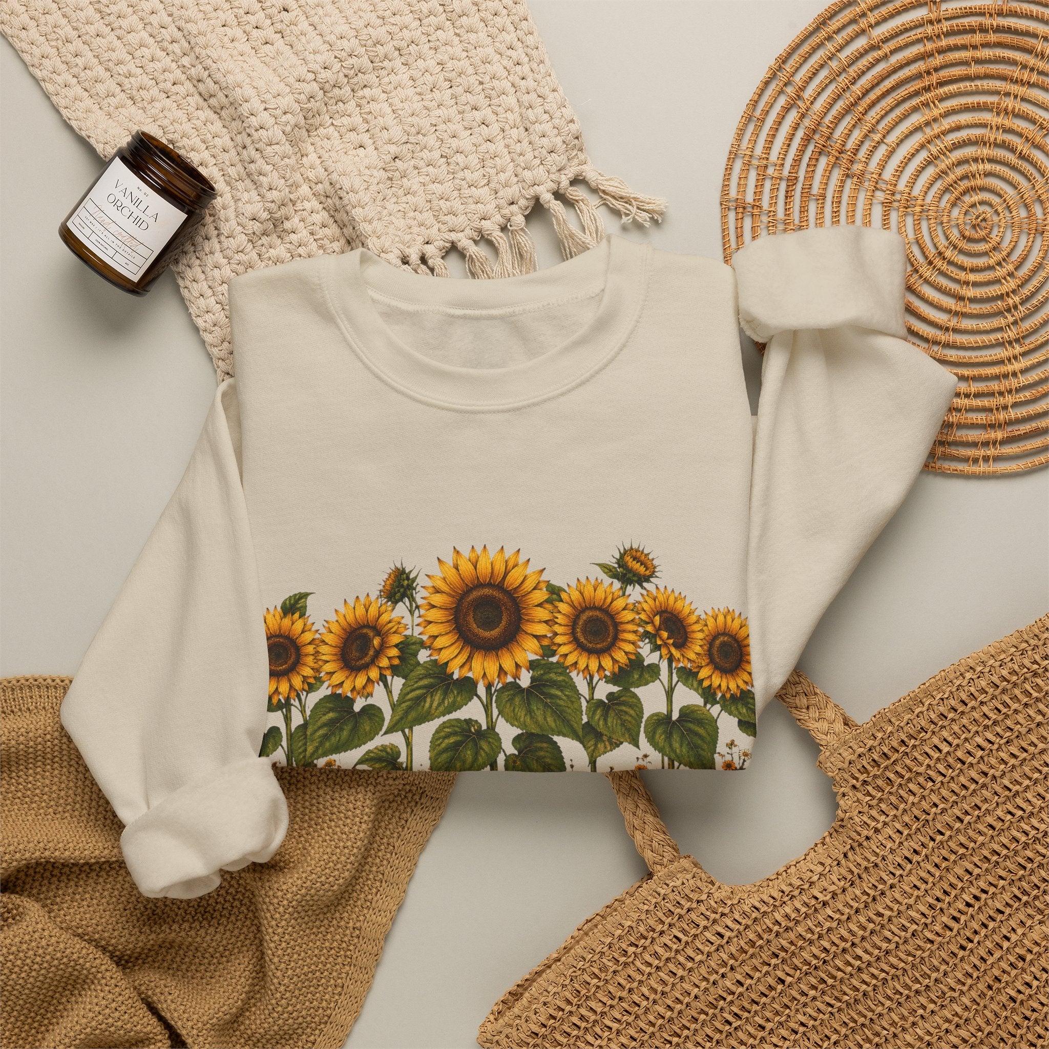 Sunflower Field Crewneck Sweatshirt — Vintage Botanical Floral Pullover