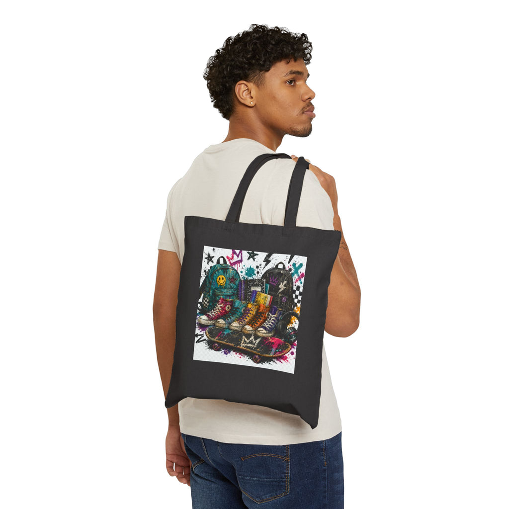 Graffiti Skateboard Canvas Tote Bag — Urban Street Art Reusable Shopper