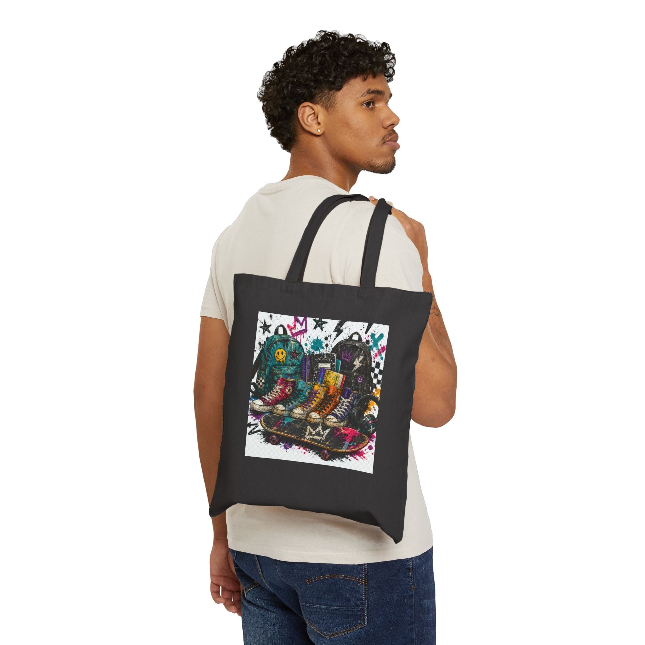 Graffiti Skateboard Canvas Tote Bag — Urban Street Art Reusable Shopper