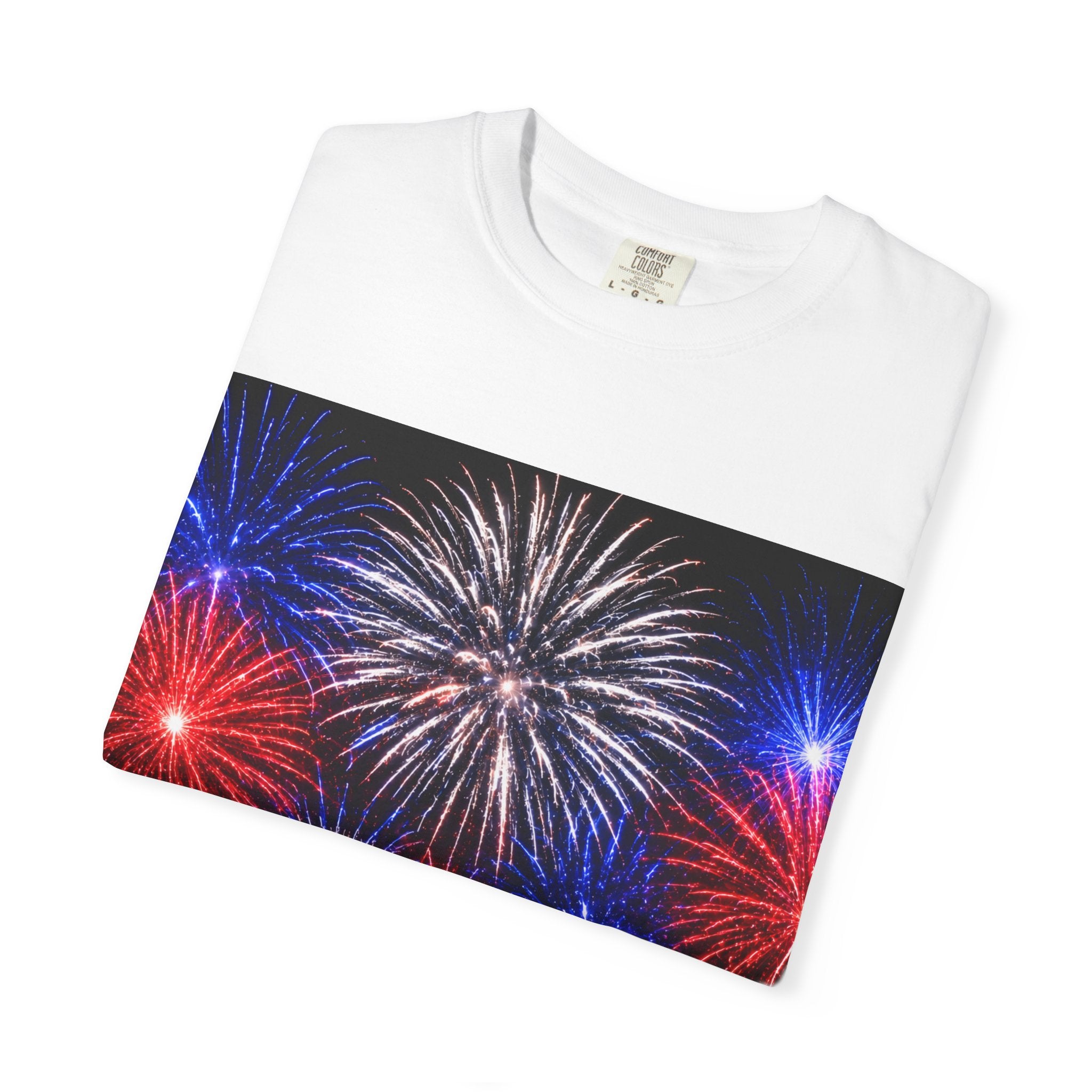 Fireworks Celebration T-Shirt — Red, White & Blue Festival Graphic