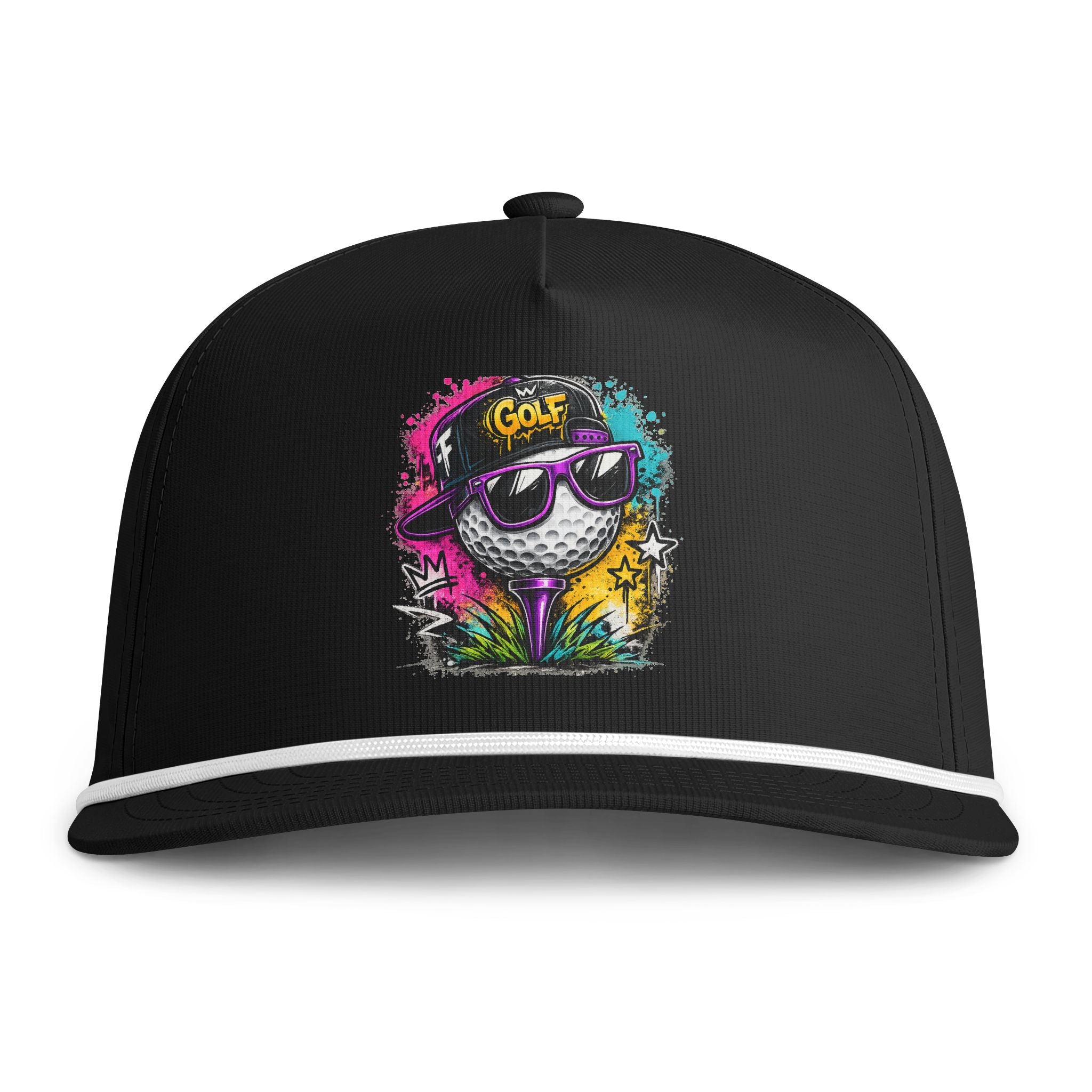 Sunwashed Golf Ball Snapback Cap — Colorful Street Art Mushroom Design