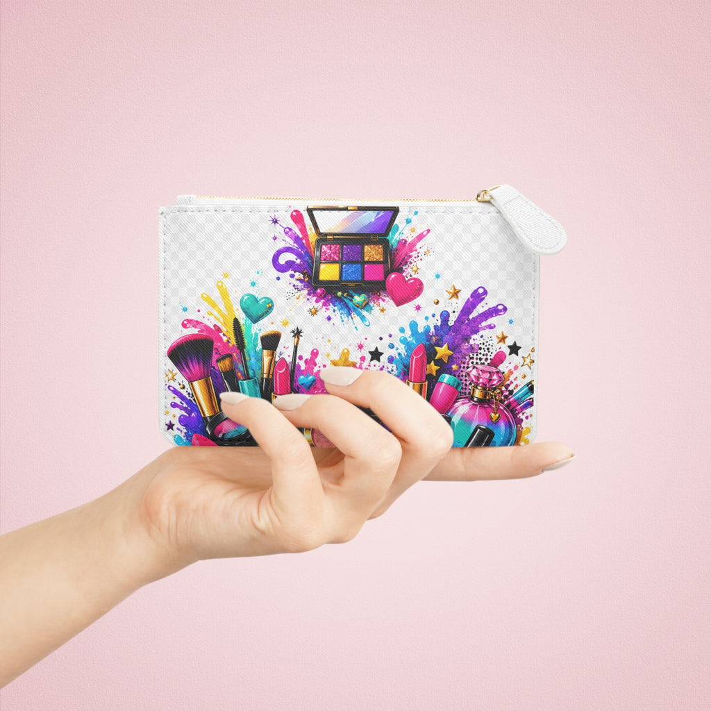 Cosmetic Print Mini Clutch Bag — Colorful Makeup Palette & Brushes Pouch