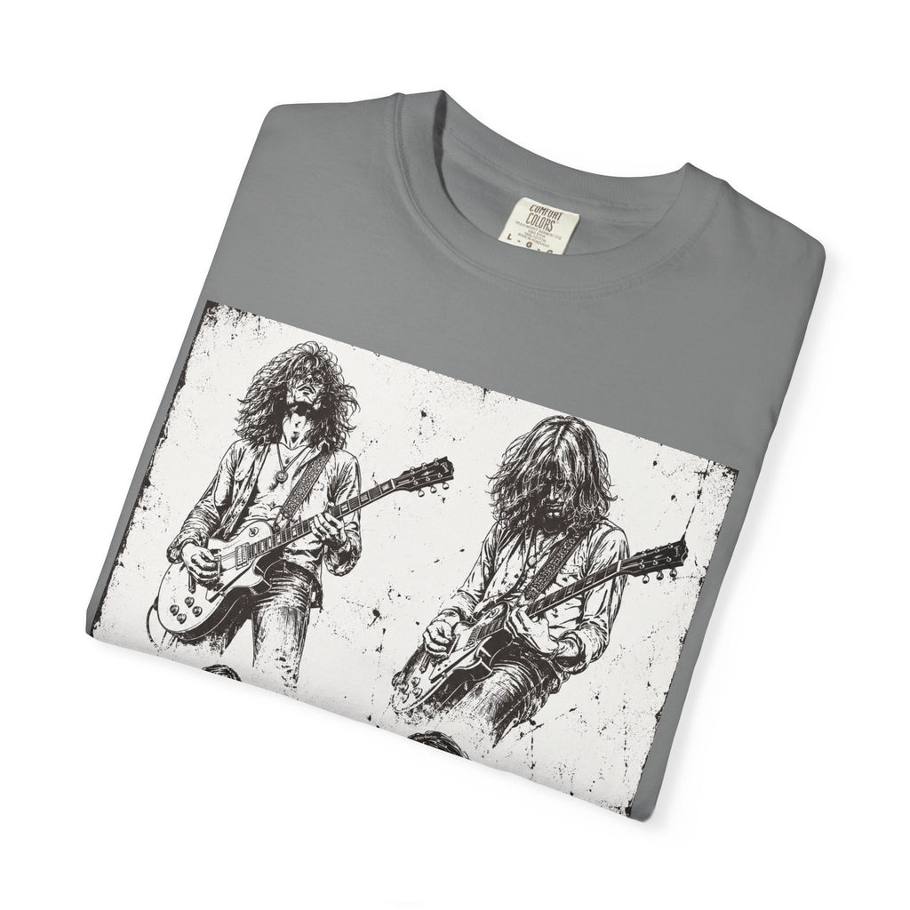 Vintage Rock Guitar T-Shirt — Grunge Band Photo & Les Paul Back Print