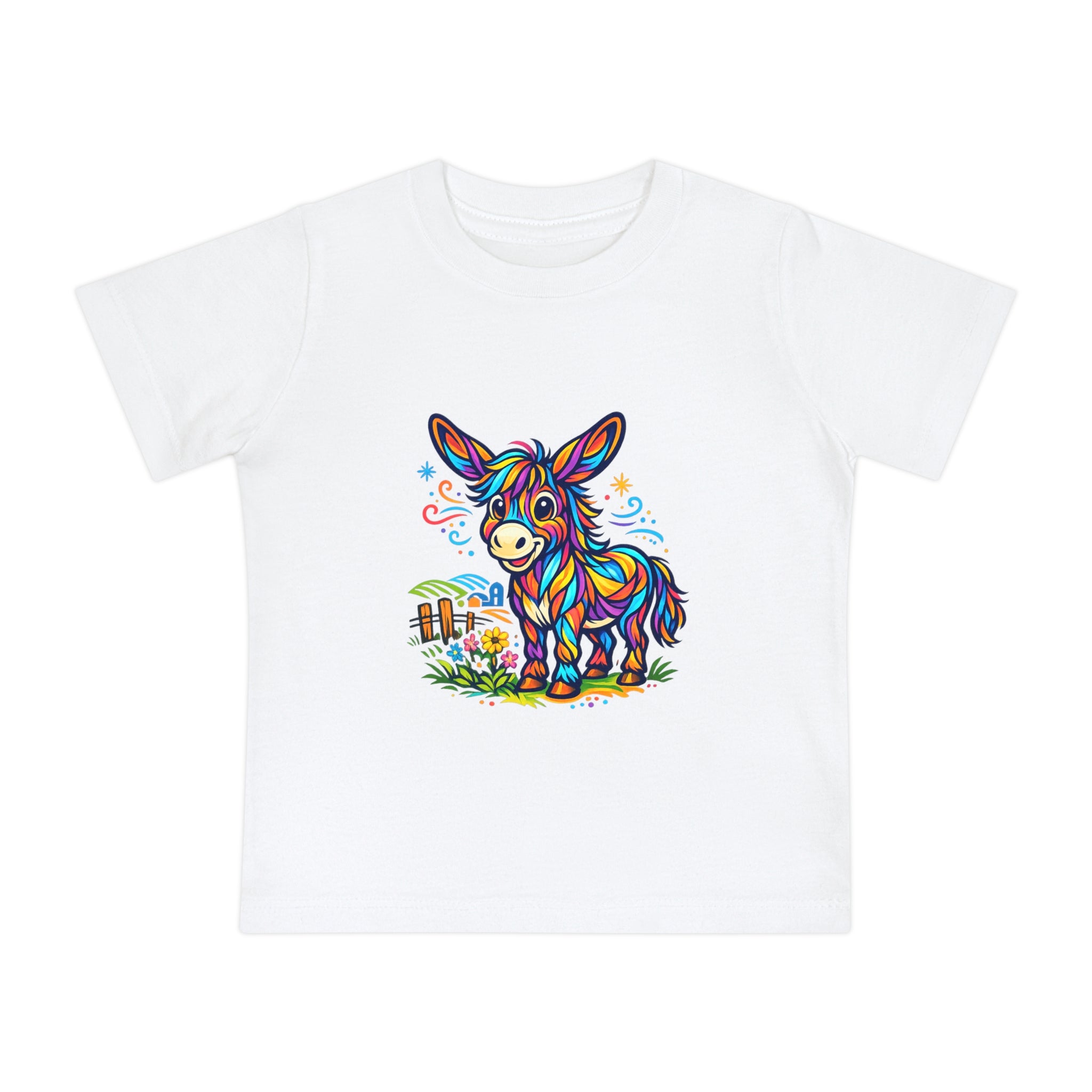 Baby T-Shirt — Colorful Rainbow Donkey Cute Farm Animal Tee for Infants