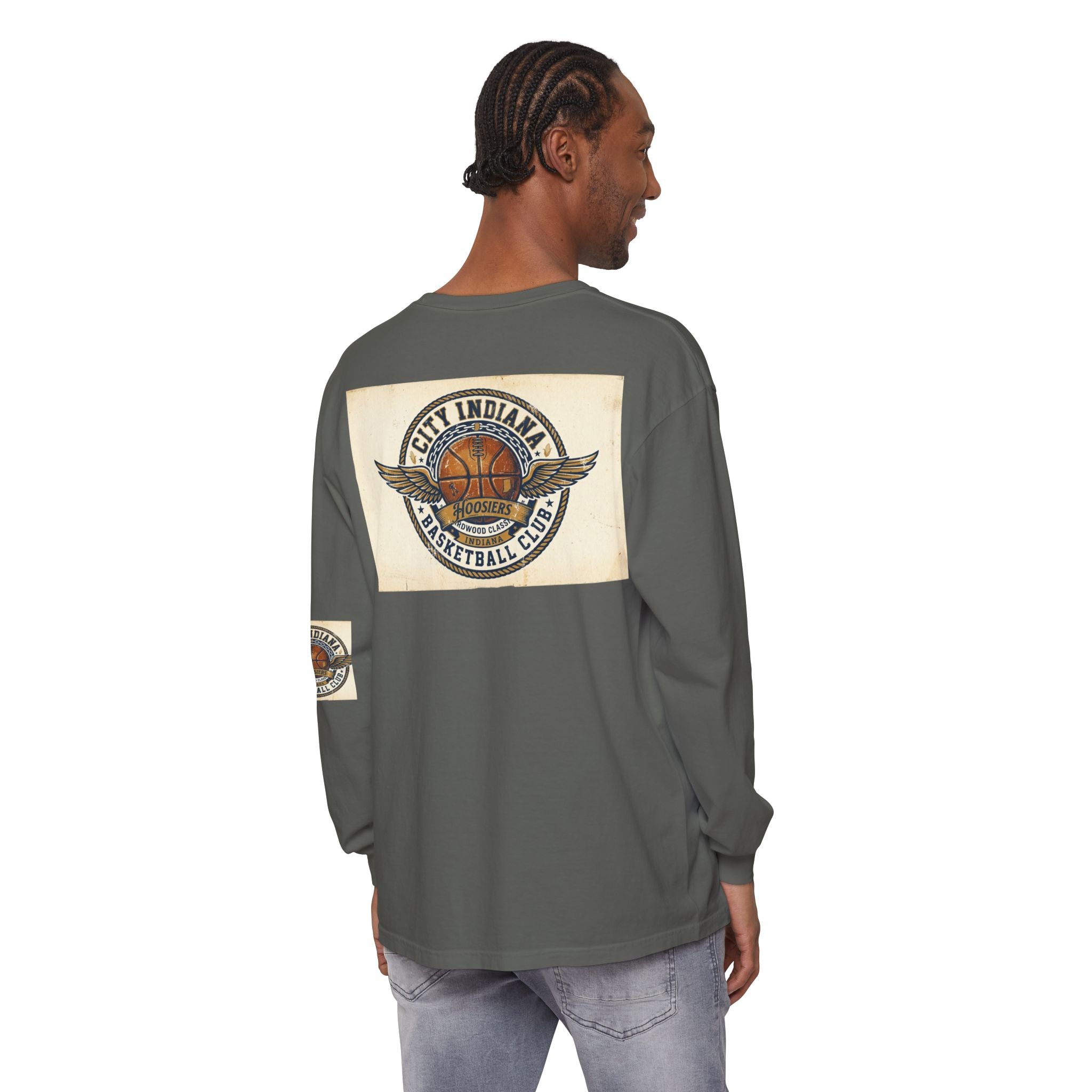Basketball Club Long Sleeve Tee — City Indiana Winged Ball Graphic