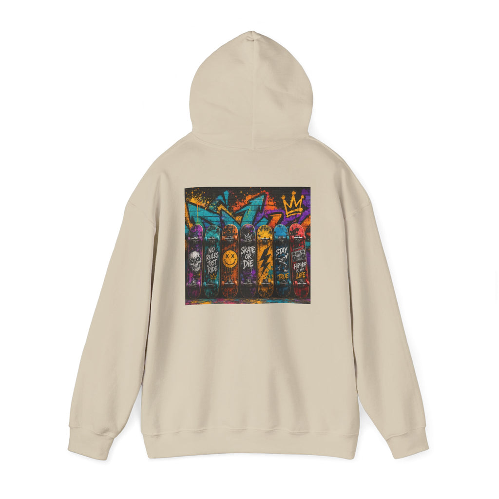 Skate Crew Graffiti Hoodie — Urban Skateboard Art Pullover
