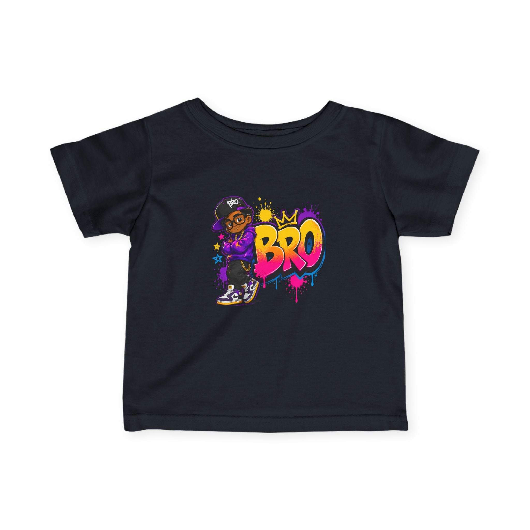 Infant Tee - Colorful 'Bro' Graffiti Graphic with Custom Name Back (Kids Baby Shirt)