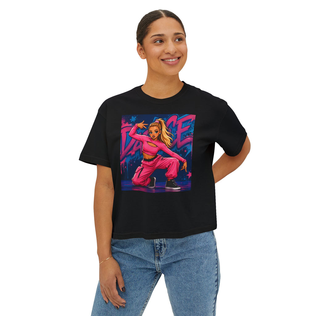 Women’s Boxy Tee — Pink Street Dance Graphic "Dance"