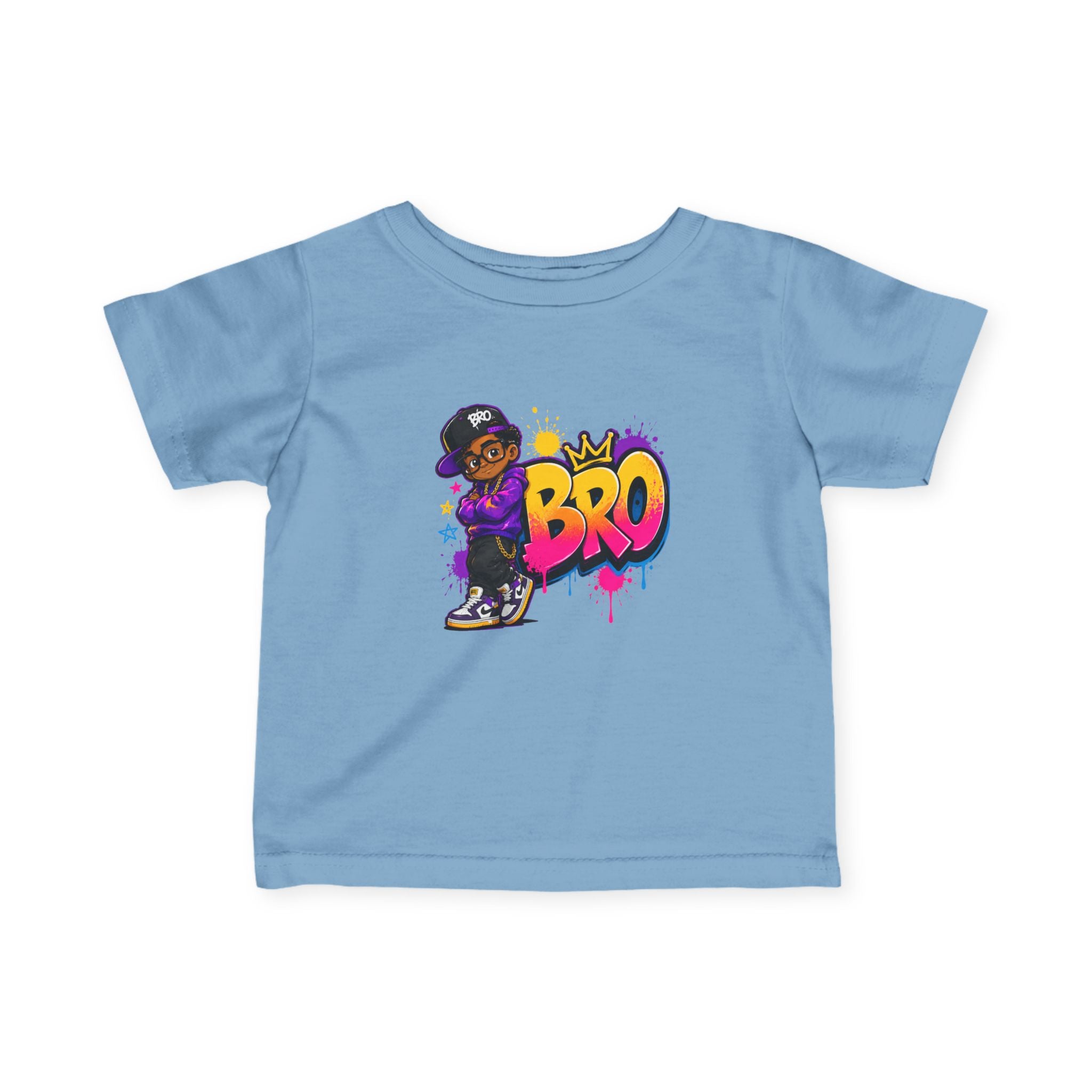 Infant Tee - Colorful 'Bro' Graffiti Graphic with Custom Name Back (Kids Baby Shirt)