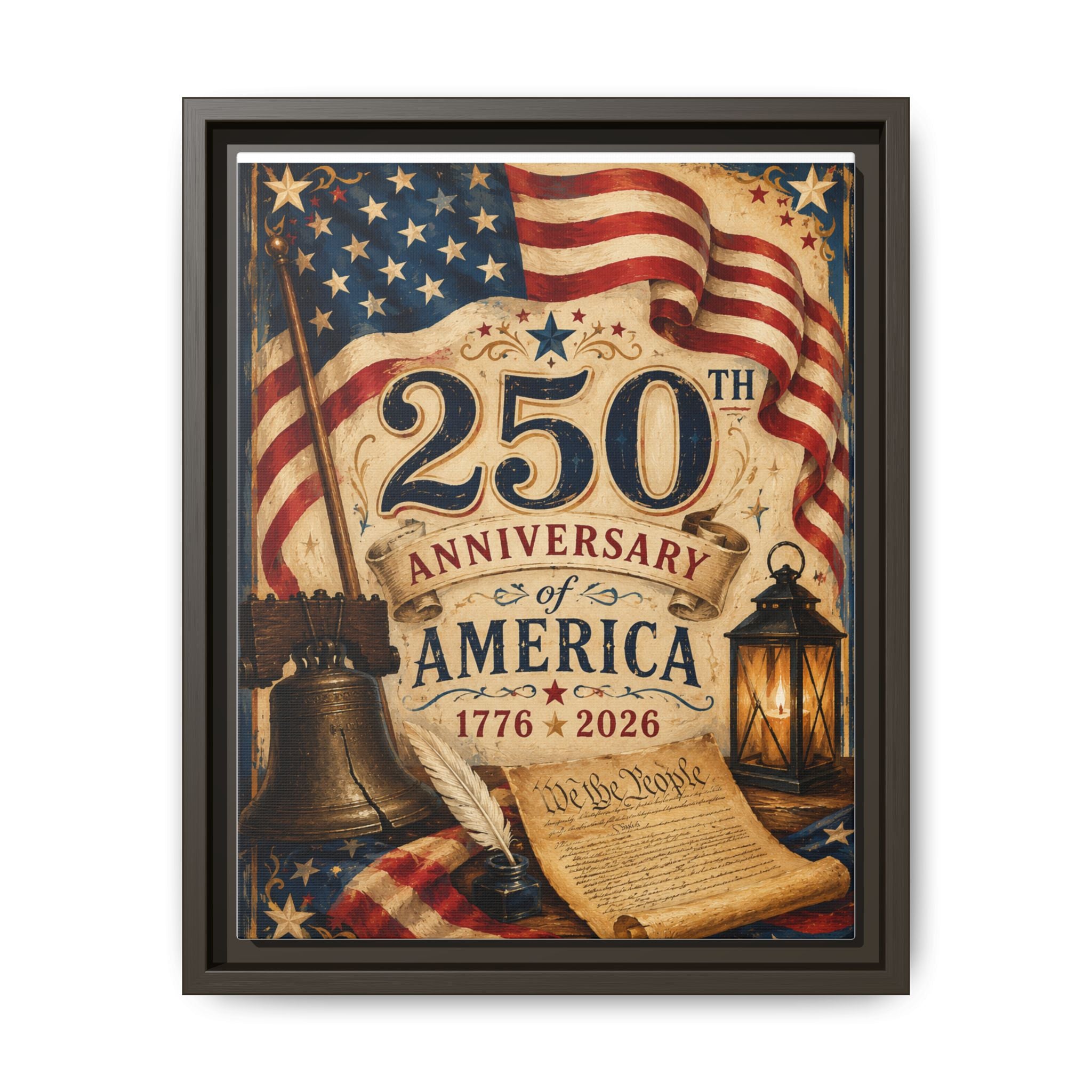250th Anniversary of America Framed Canvas Print — Patriotic 1776–2026 Wall Art