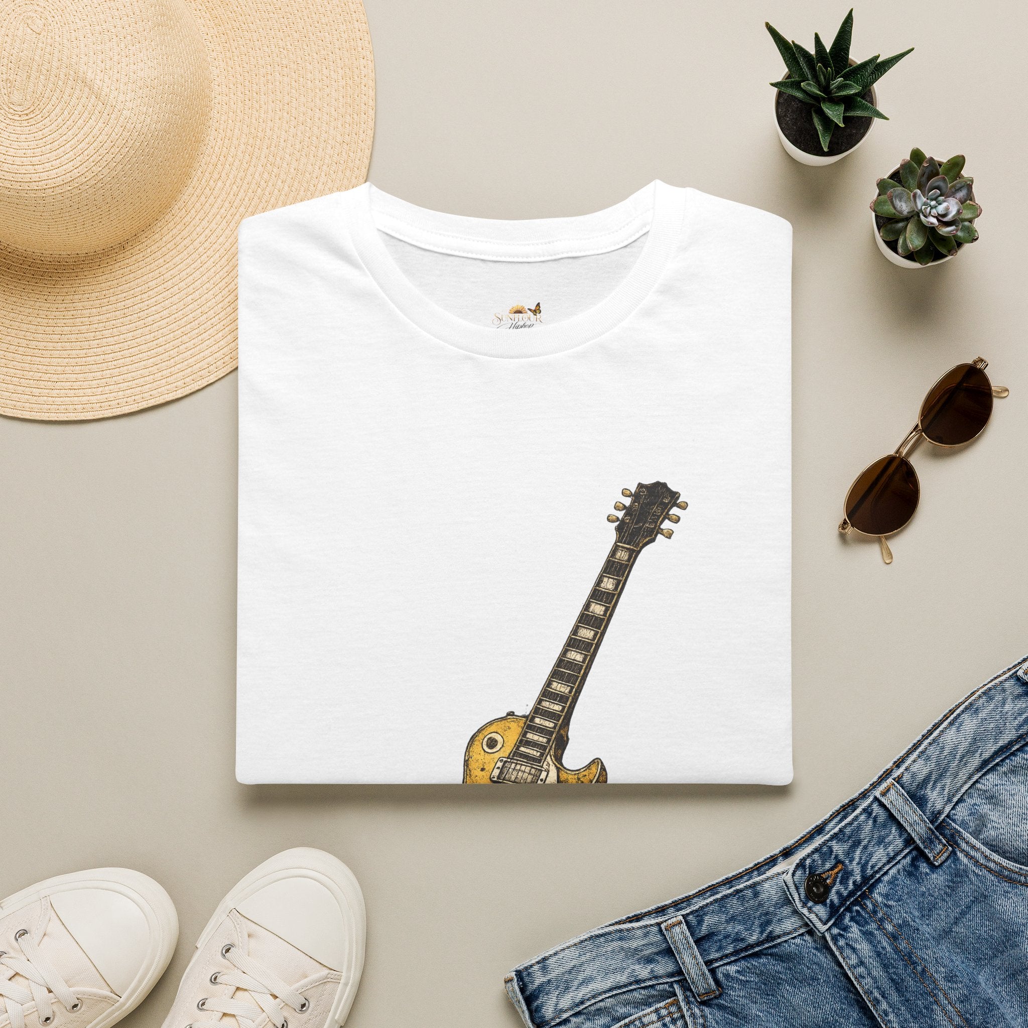 Guitar Illustration T-Shirt — Vintage Les Paul Graphic Tee for Music Lovers
