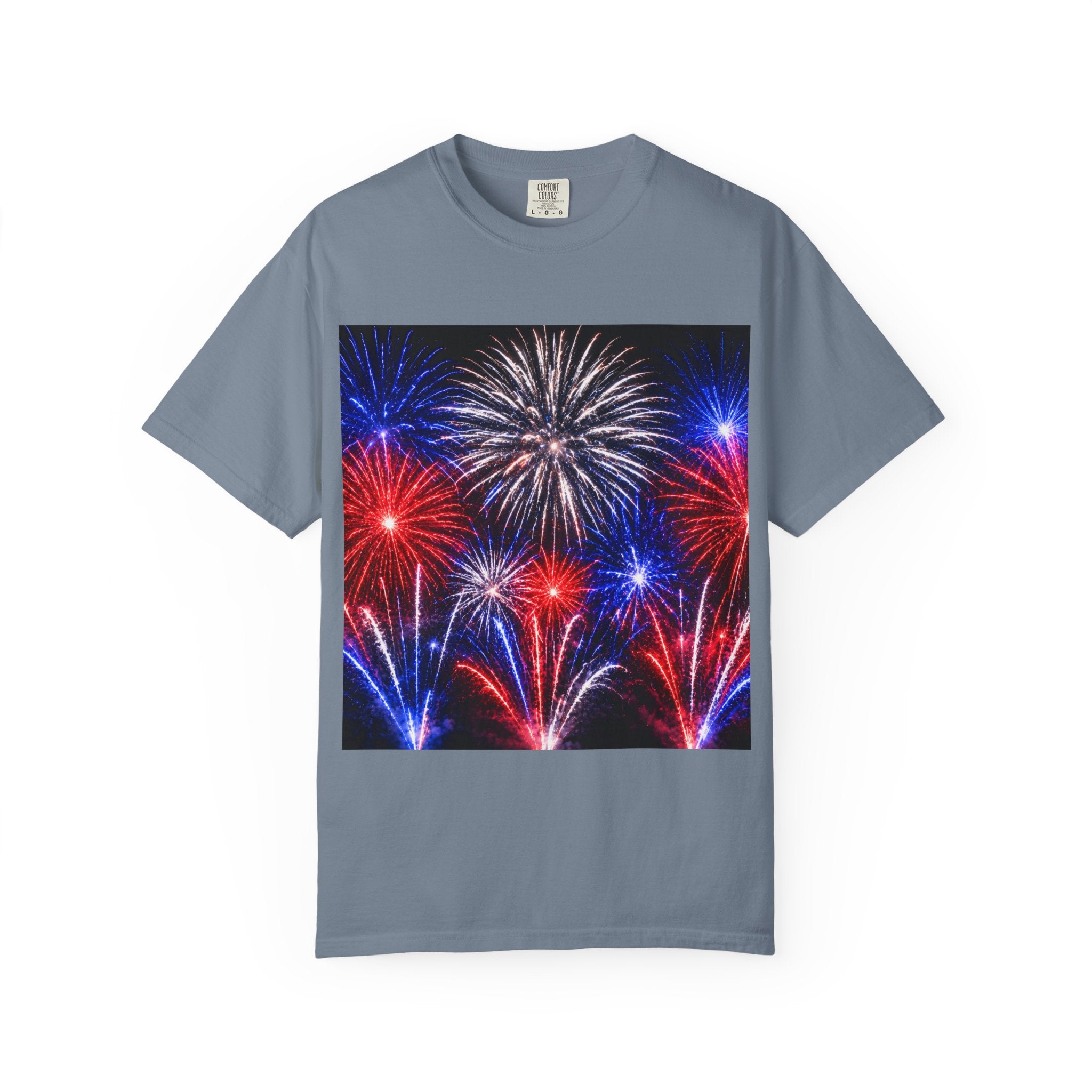 Fireworks Celebration T-Shirt — Red, White & Blue Festival Graphic