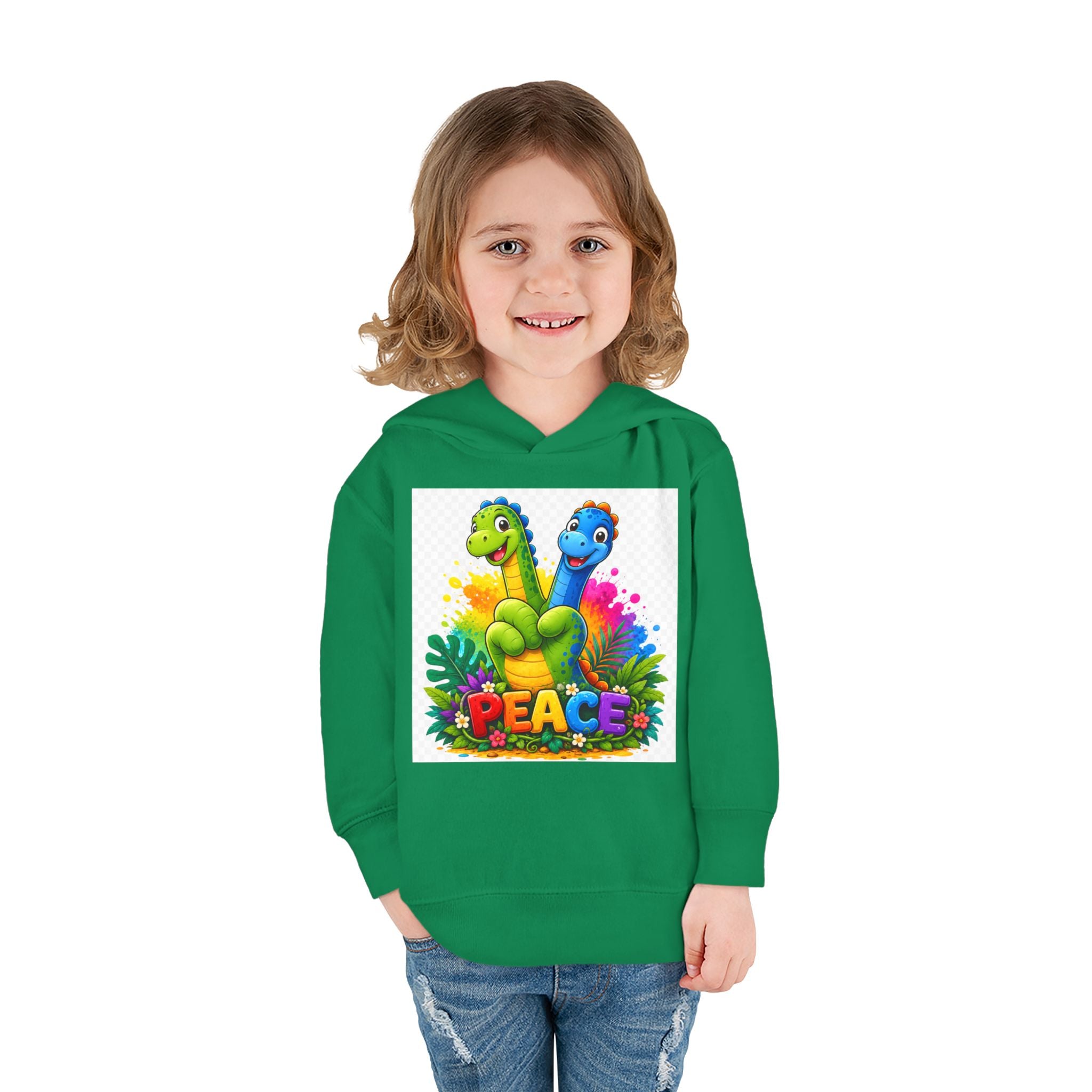 Toddler Hoodie — Colorful Peace Dinosaurs Graphic Pullover