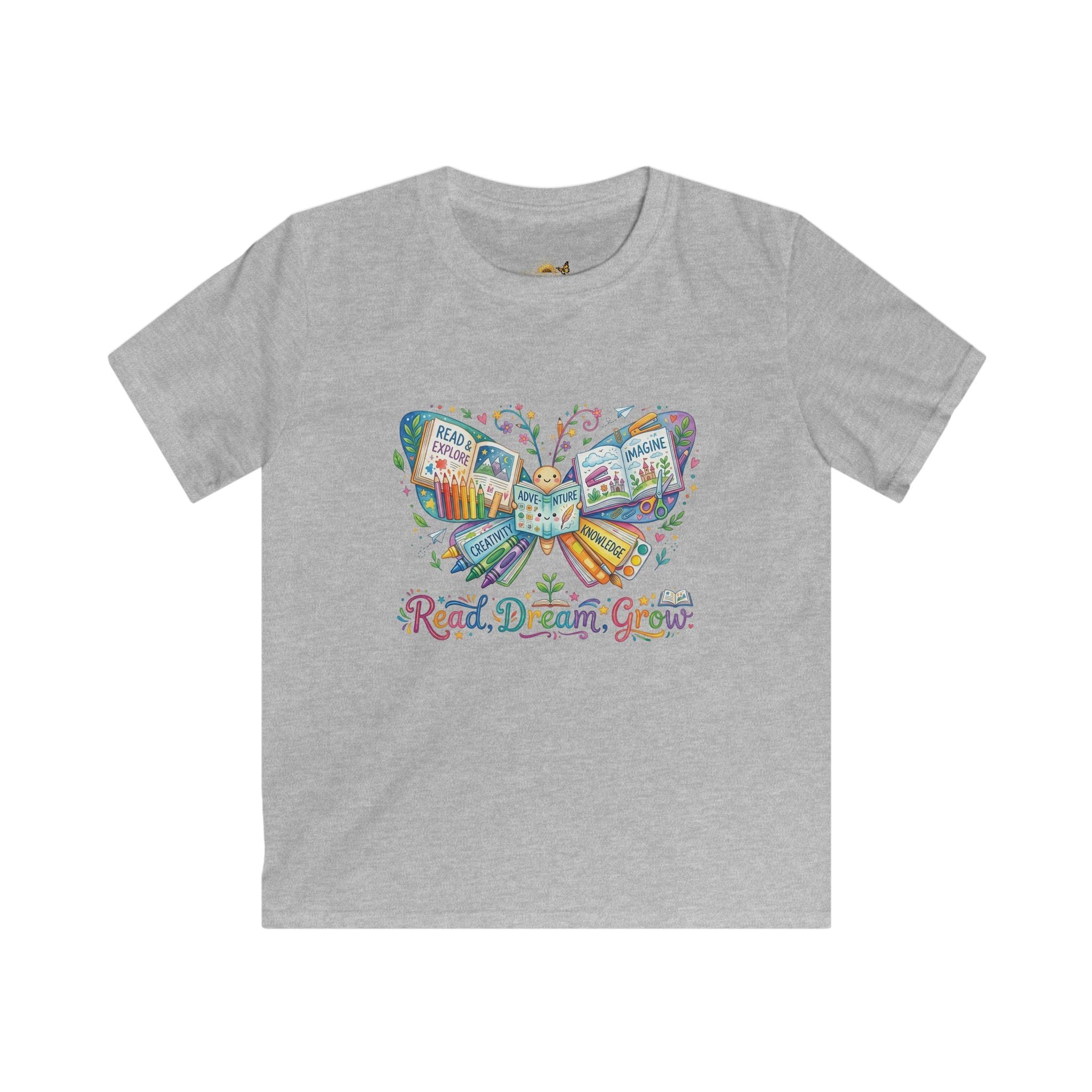 Kids Tee — "Read, Dream, Grow" Butterfly Reading Shirt