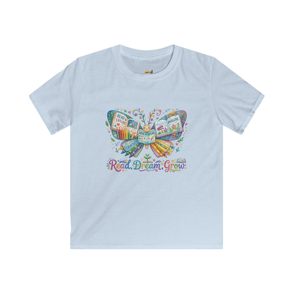 Kids Tee — "Read, Dream, Grow" Butterfly Reading Shirt