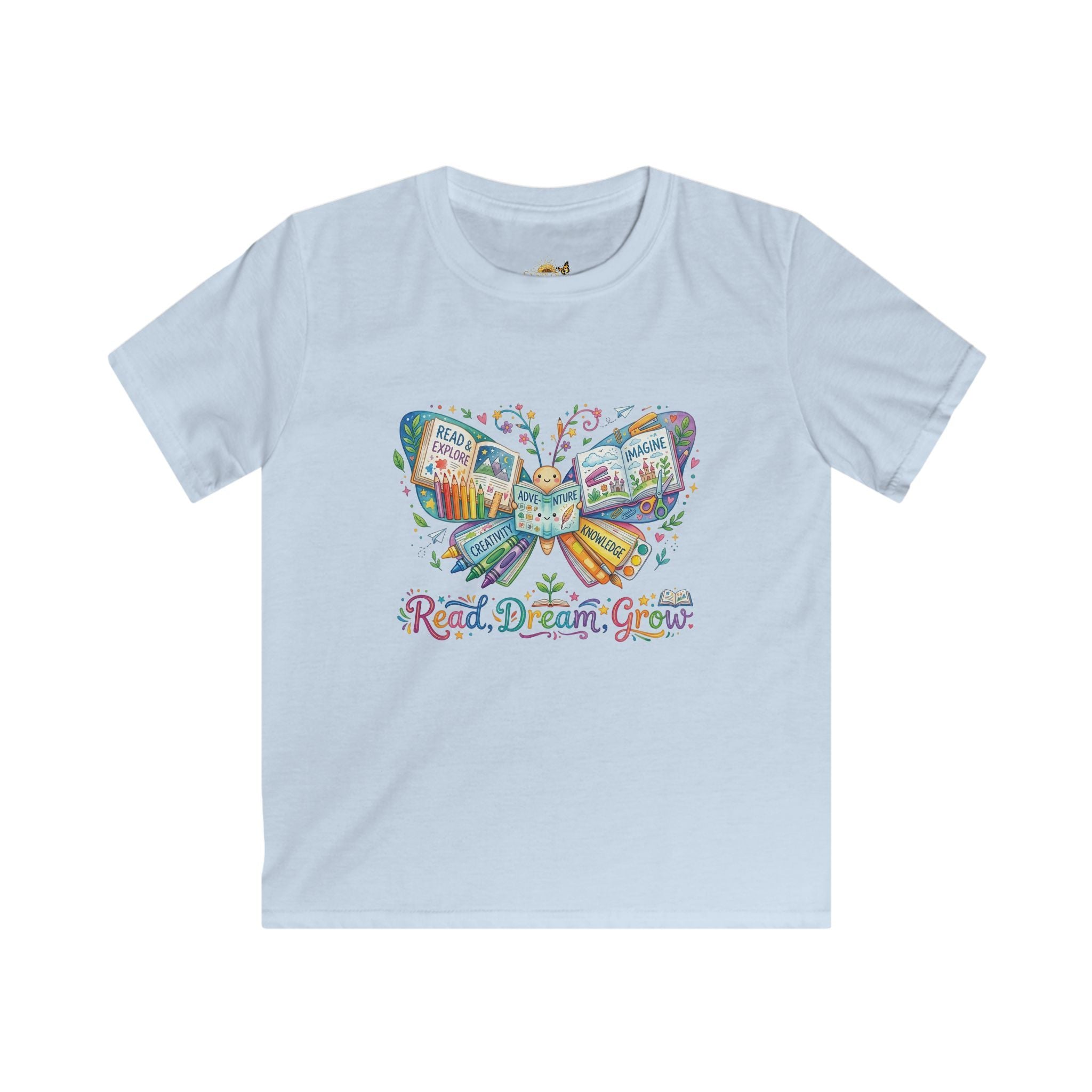 Kids Tee — "Read, Dream, Grow" Butterfly Reading Shirt