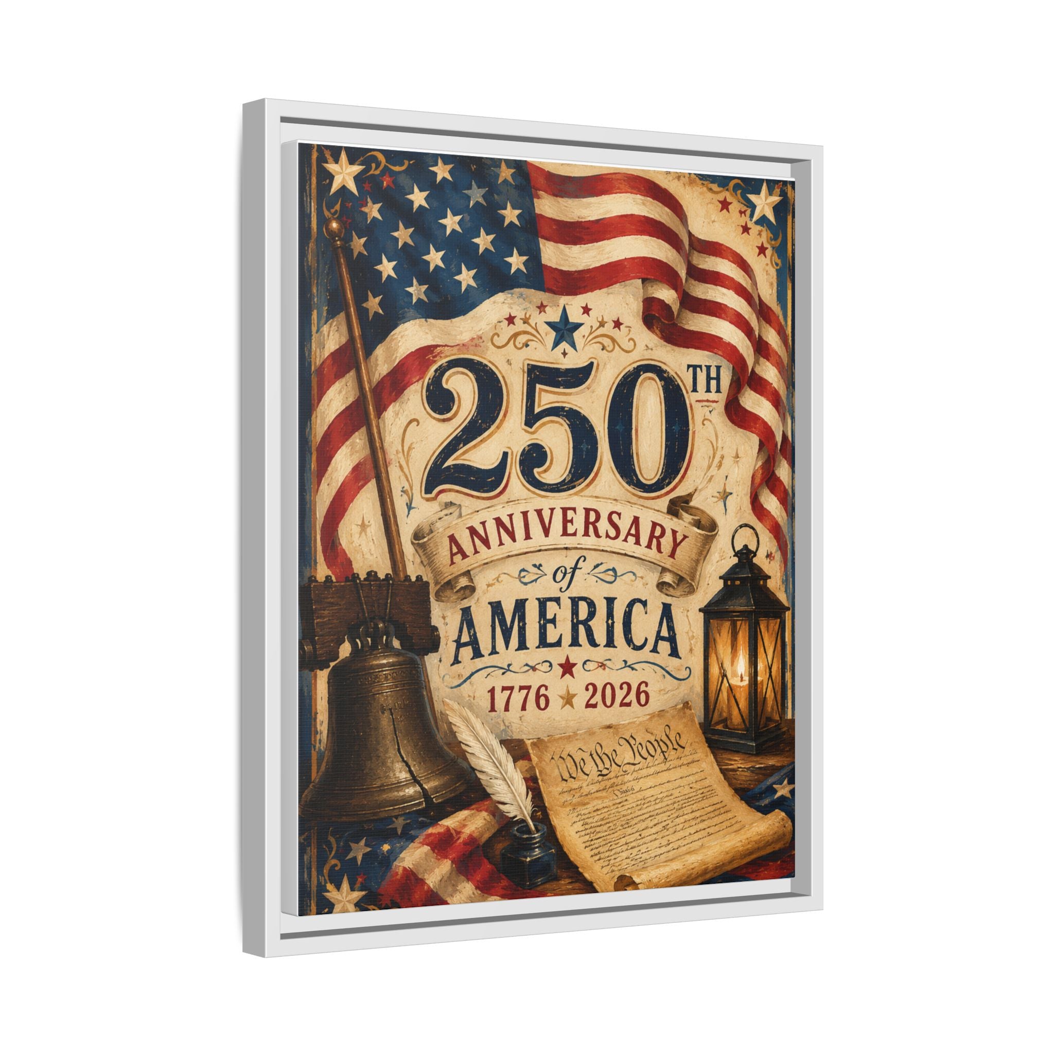 250th Anniversary of America Framed Canvas Print — Patriotic 1776–2026 Wall Art