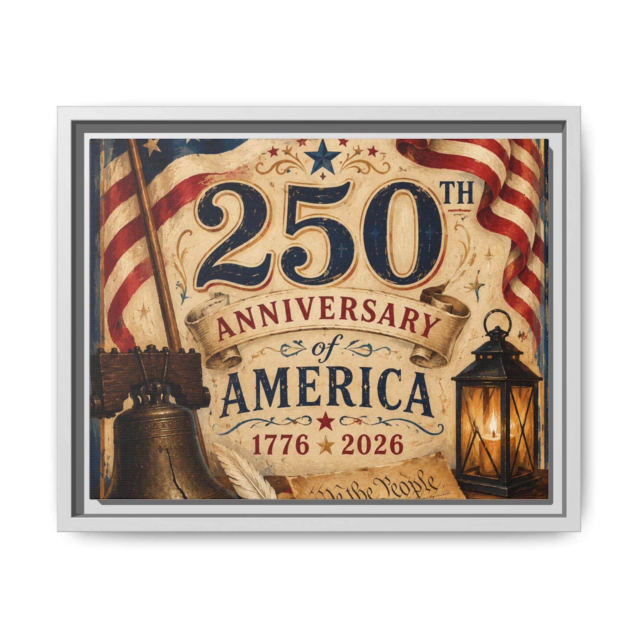 250th Anniversary of America Framed Canvas Print — Patriotic 1776–2026 Wall Art