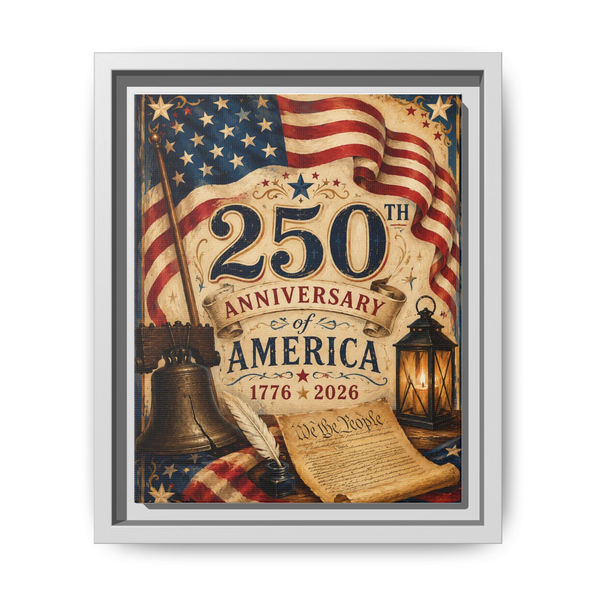250th Anniversary of America Framed Canvas Print — Patriotic 1776–2026 Wall Art