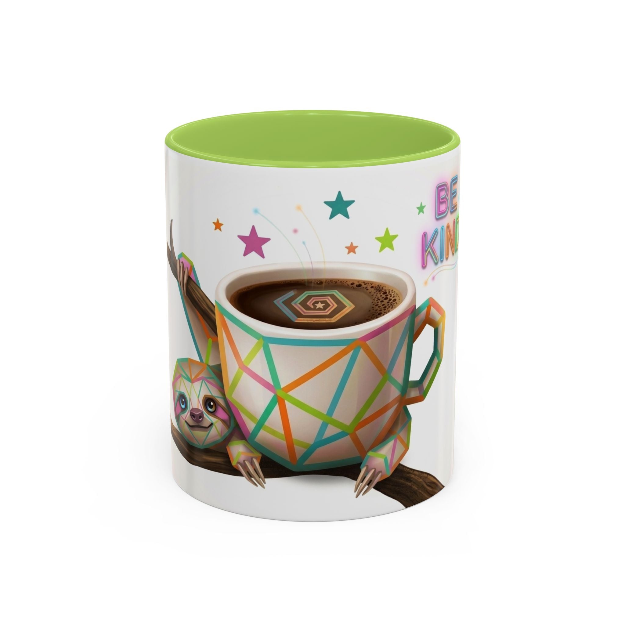 Be Kind Sloth Coffee Mug — Colorful Accent Ceramic Cup (11/15oz)