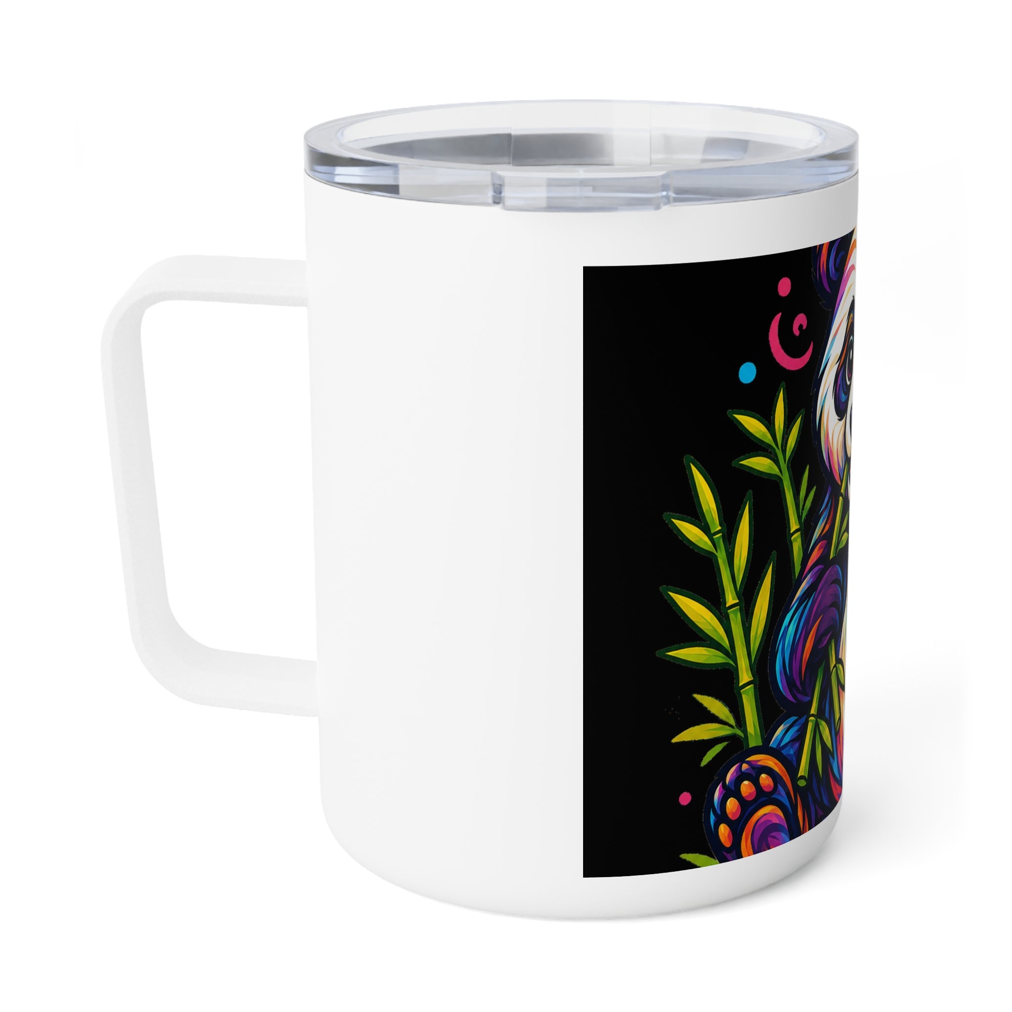 Colorful Panda Insulated Coffee Mug — 10oz Cute Bamboo Wildlife Travel Tumbler