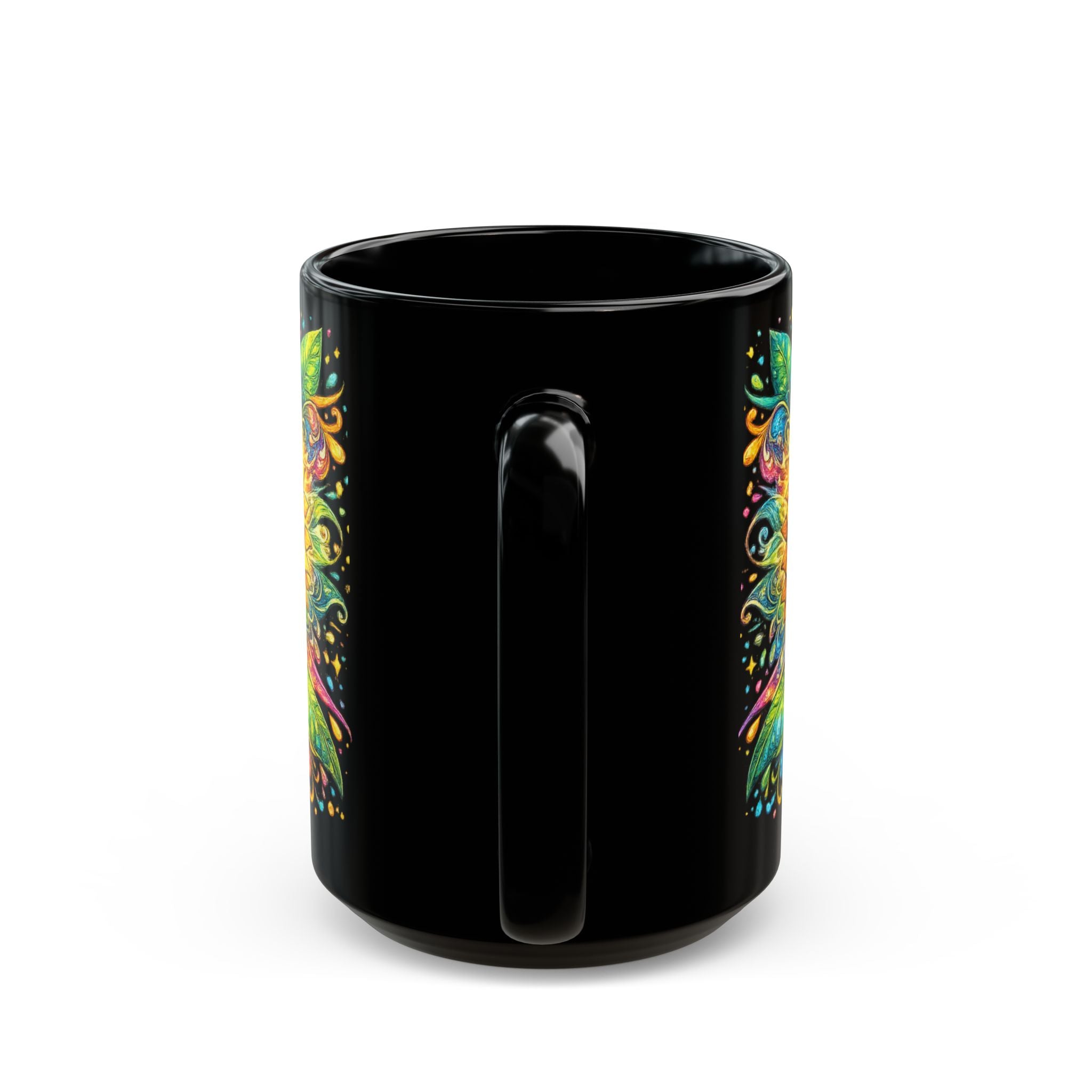 Sunflower Mandala Black Mug — Vibrant Floral Coffee Cup (11oz & 15oz)