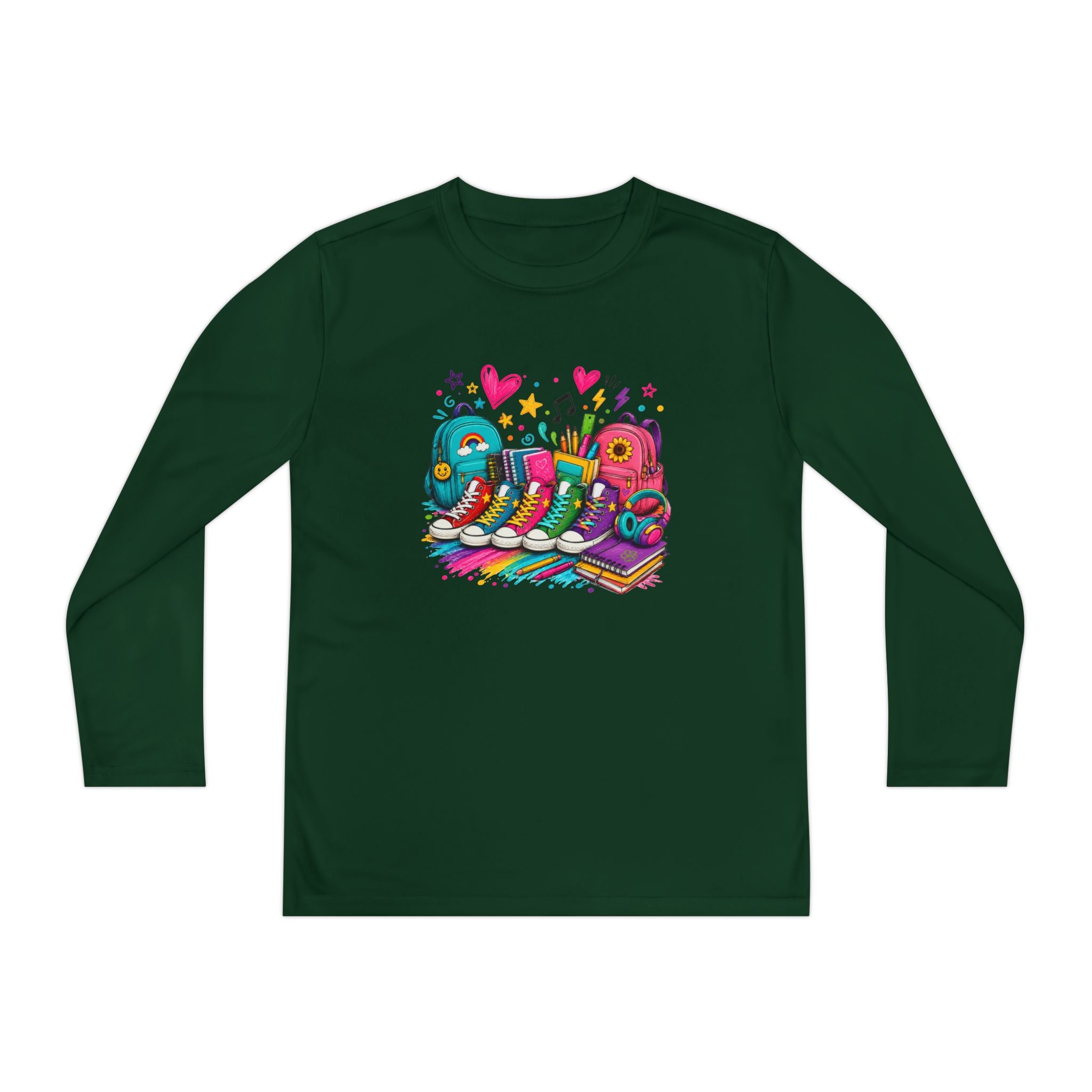 Youth Long Sleeve Tee — Colorful Sneaker Party Graphic