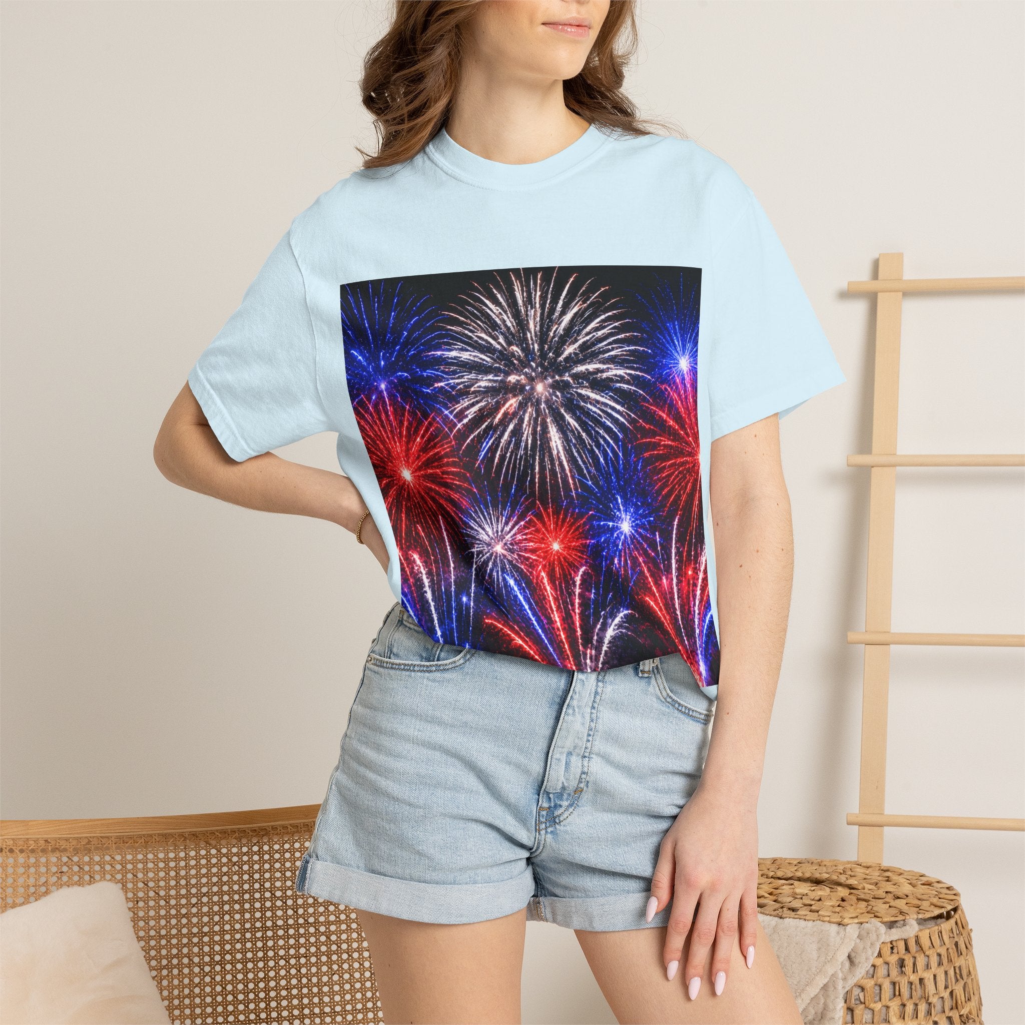 Fireworks Celebration T-Shirt — Red, White & Blue Festival Graphic