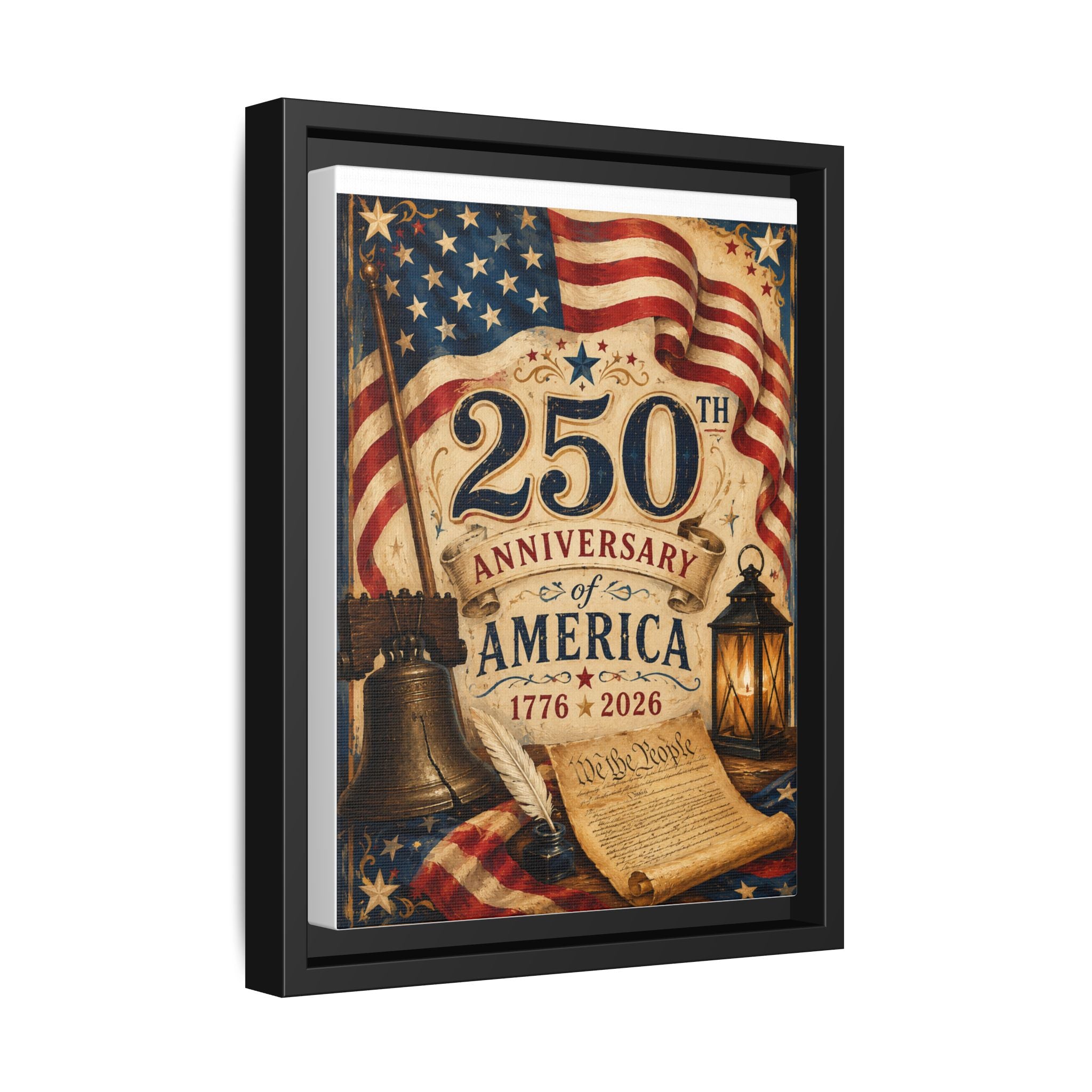 250th Anniversary of America Framed Canvas Print — Patriotic 1776–2026 Wall Art