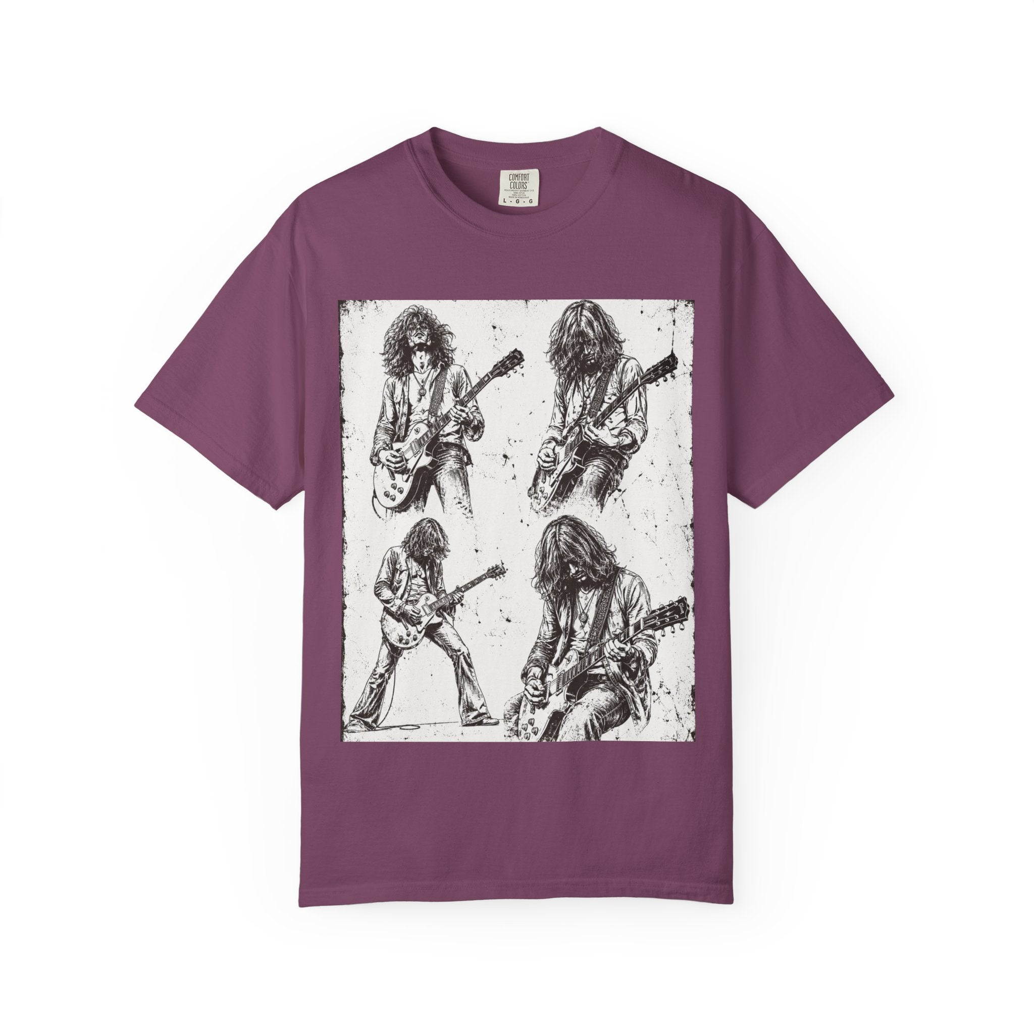 Vintage Rock Guitar T-Shirt — Grunge Band Photo & Les Paul Back Print