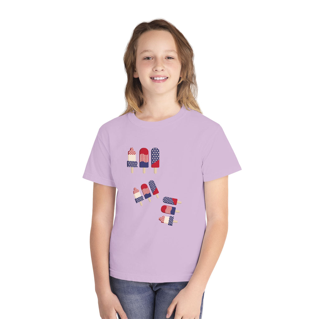 Youth Ice Pop Tee — Patriotic American Flag Popsicle Kids T‑Shirt (Custom Name Option)