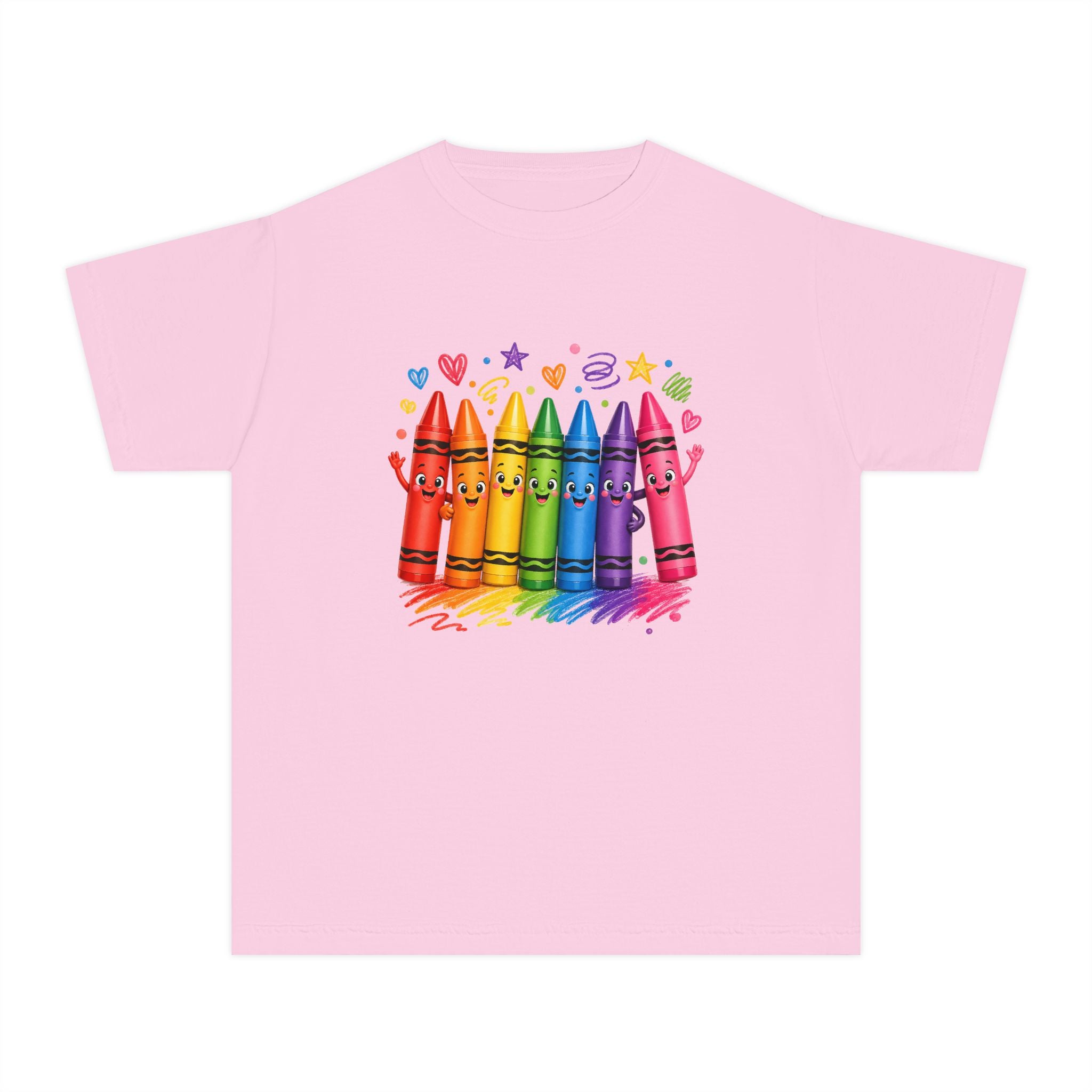 Crayon Crew Kids T‑Shirt — Colorful Rainbow Crayon Friends Tee