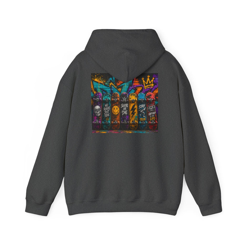Skate Crew Graffiti Hoodie — Urban Skateboard Art Pullover