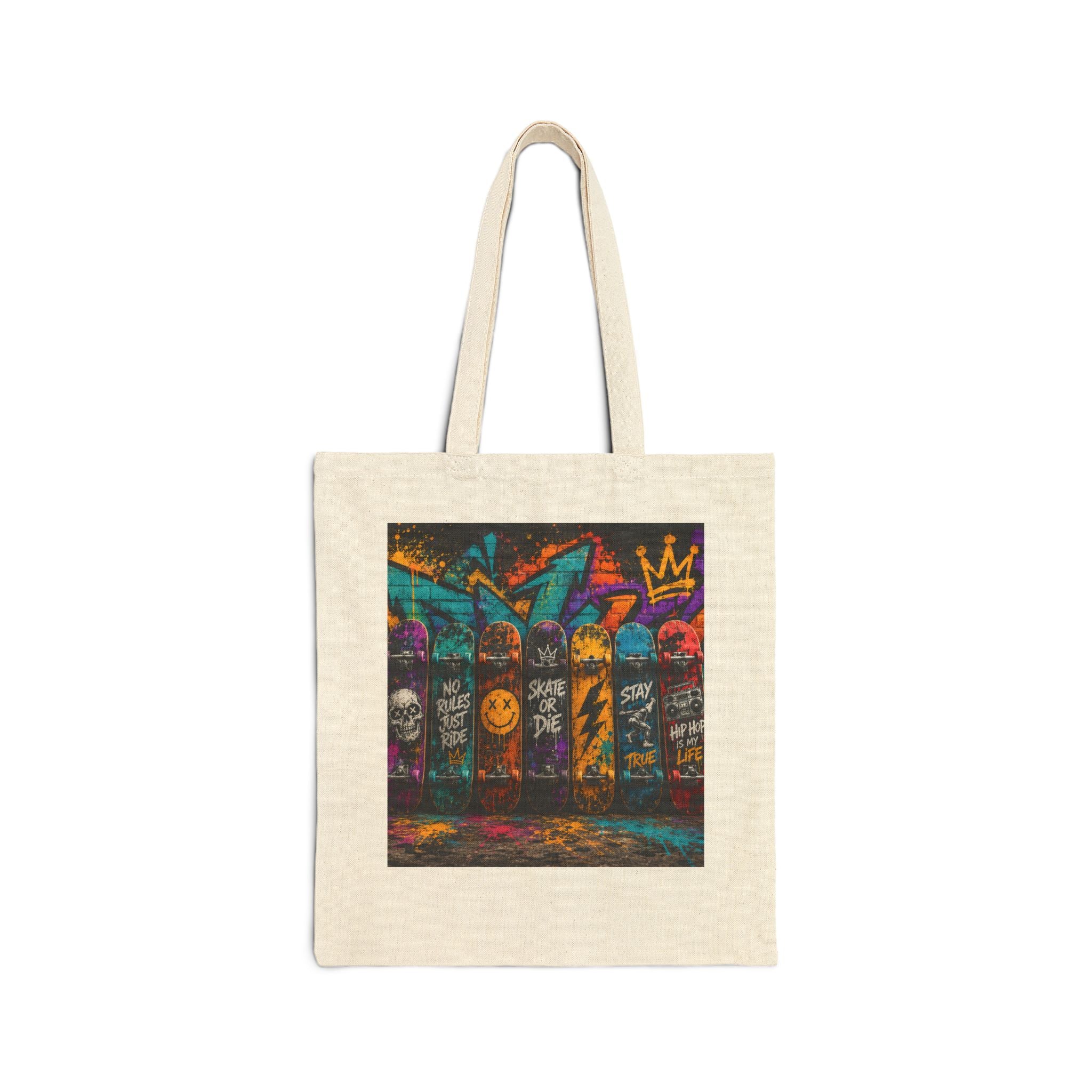 Graffiti Skateboard Canvas Tote Bag — Urban Street Art Reusable Shopper