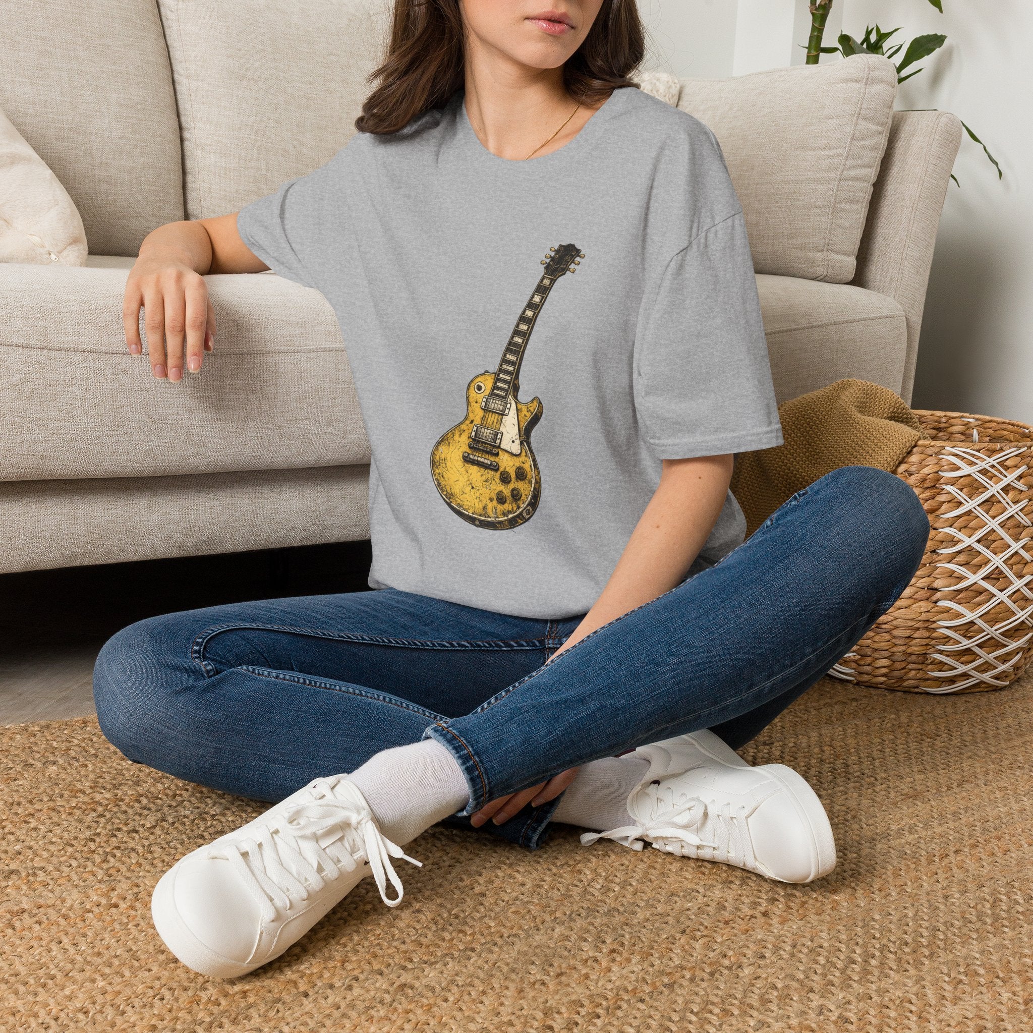 Guitar Illustration T-Shirt — Vintage Les Paul Graphic Tee for Music Lovers