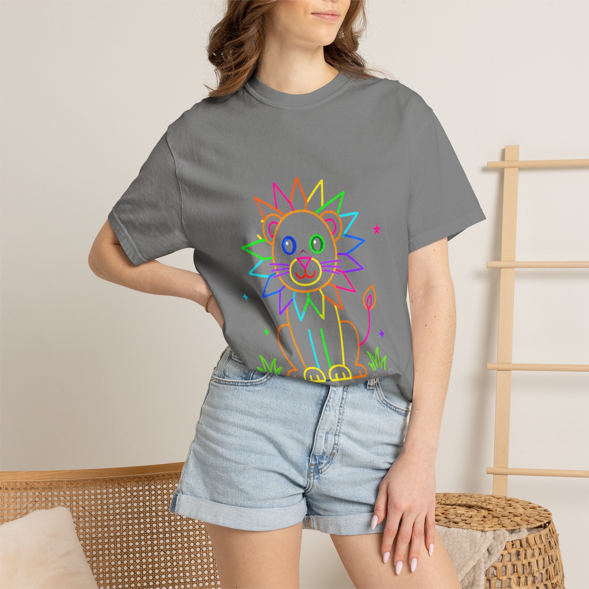 Rainbow Line Art Lion T-Shirt — Cute Kids Graphic Tee
